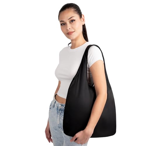 Nanobag Ultra-Lightweight Foldable Tote for Women & Men, Reusable Grocery & Travel Bag, Packable Collapsible Compact Market Essential (Standard Black)