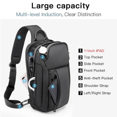 BANGE Sling Bag, Waterproof Men's Chest Bag Shoulder bags Crossbody Sling Backpack for Men……