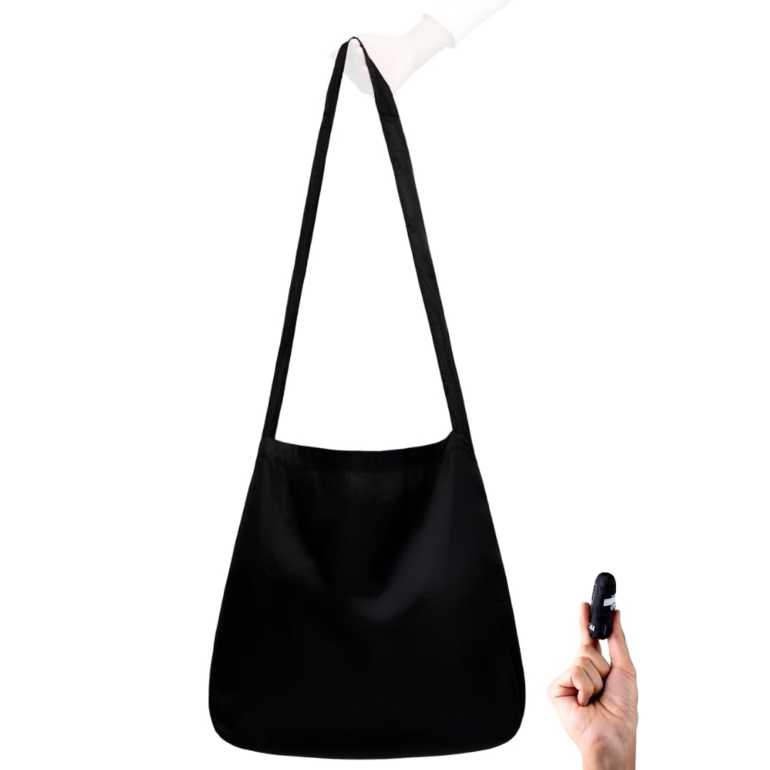 Nanobag Ultra-Lightweight Foldable Tote for Women & Men, Reusable Grocery & Travel Bag, Packable Collapsible Compact Market Essential (Standard Black)