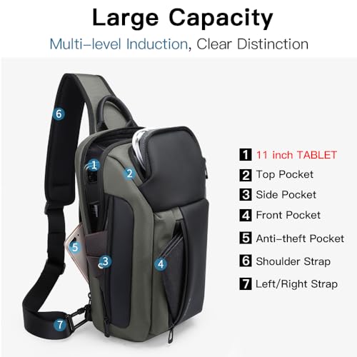 BANGE Sling Bag, Waterproof Men's Chest Bag Shoulder bags Crossbody Sling Backpack for Men……