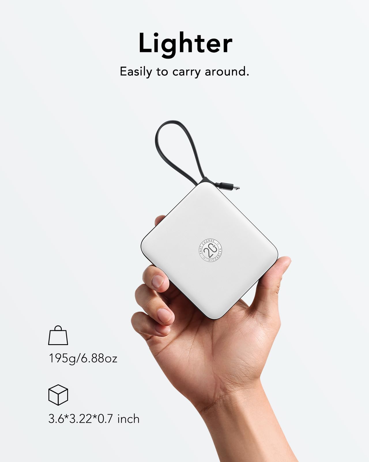 VRURC Portable Charger with Built-in Cable, 10000mAh 22.5W Fast Charging USB C Battery Pack, Cell Phone Power Bank for iPhone 17 16 15 Samsung Galaxy S25 S24 S23 Series Android Tablet, Black(1 Pack)