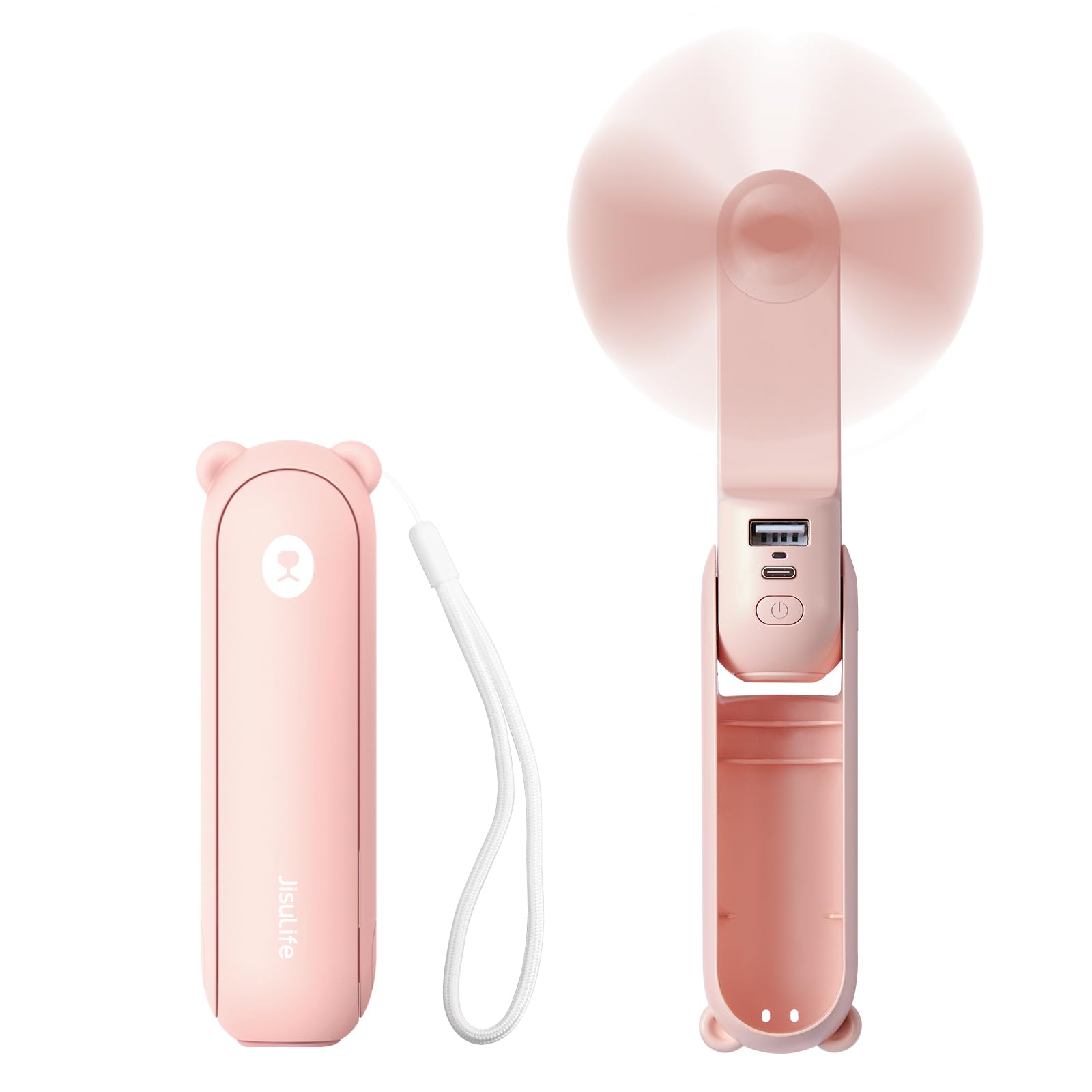 JISULIFE Handheld Mini Fan, 3 IN 1 USB Rechargeable Portable Fan [12-19 Working Hours] with Power Bank, Flashlight, Pocket Design for Travel/Summer/Concerts/Lash, Gifts for Women(Green)