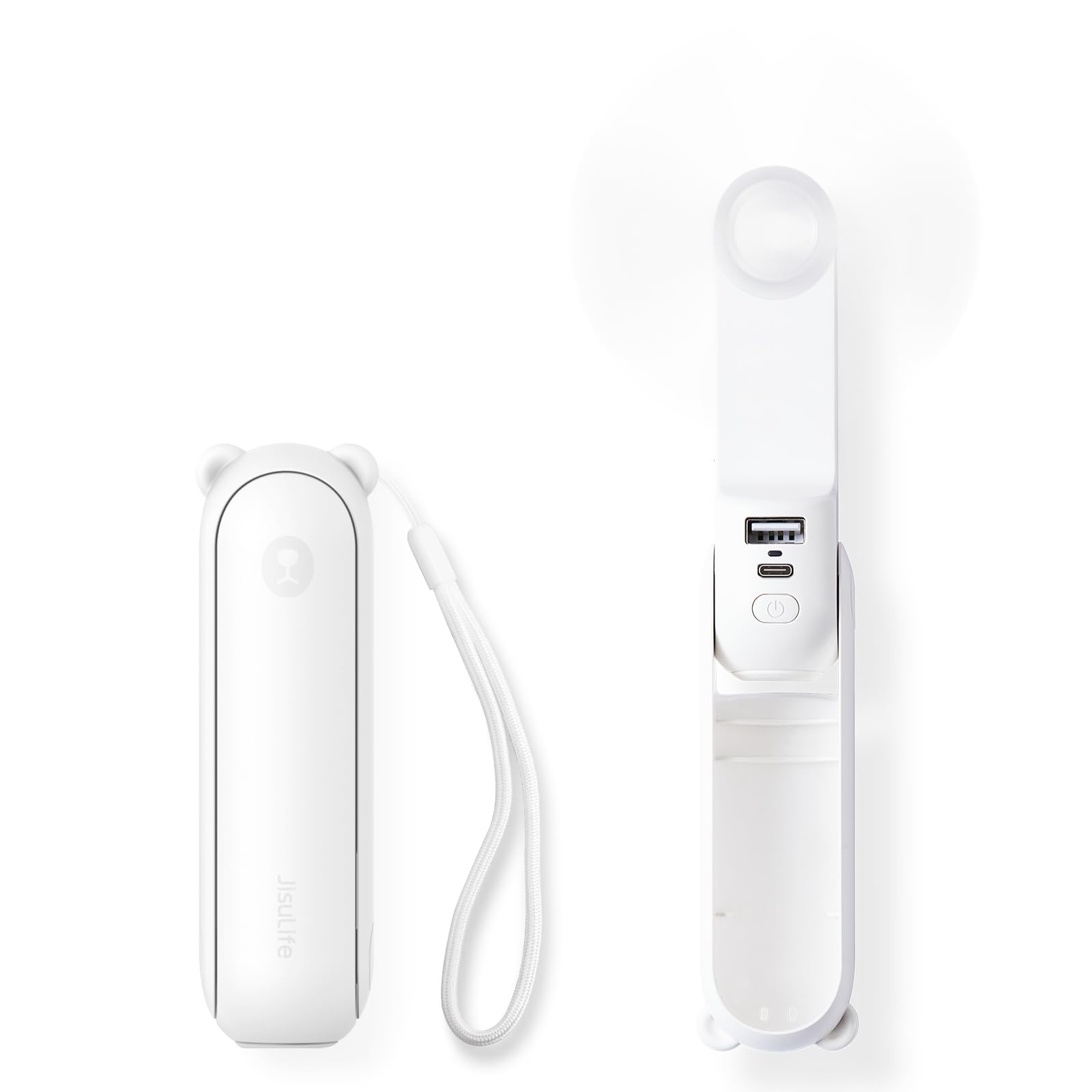 JISULIFE Handheld Mini Fan, 3 IN 1 USB Rechargeable Portable Fan [12-19 Working Hours] with Power Bank, Flashlight, Pocket Design for Travel/Summer/Concerts/Lash, Gifts for Women(Green)