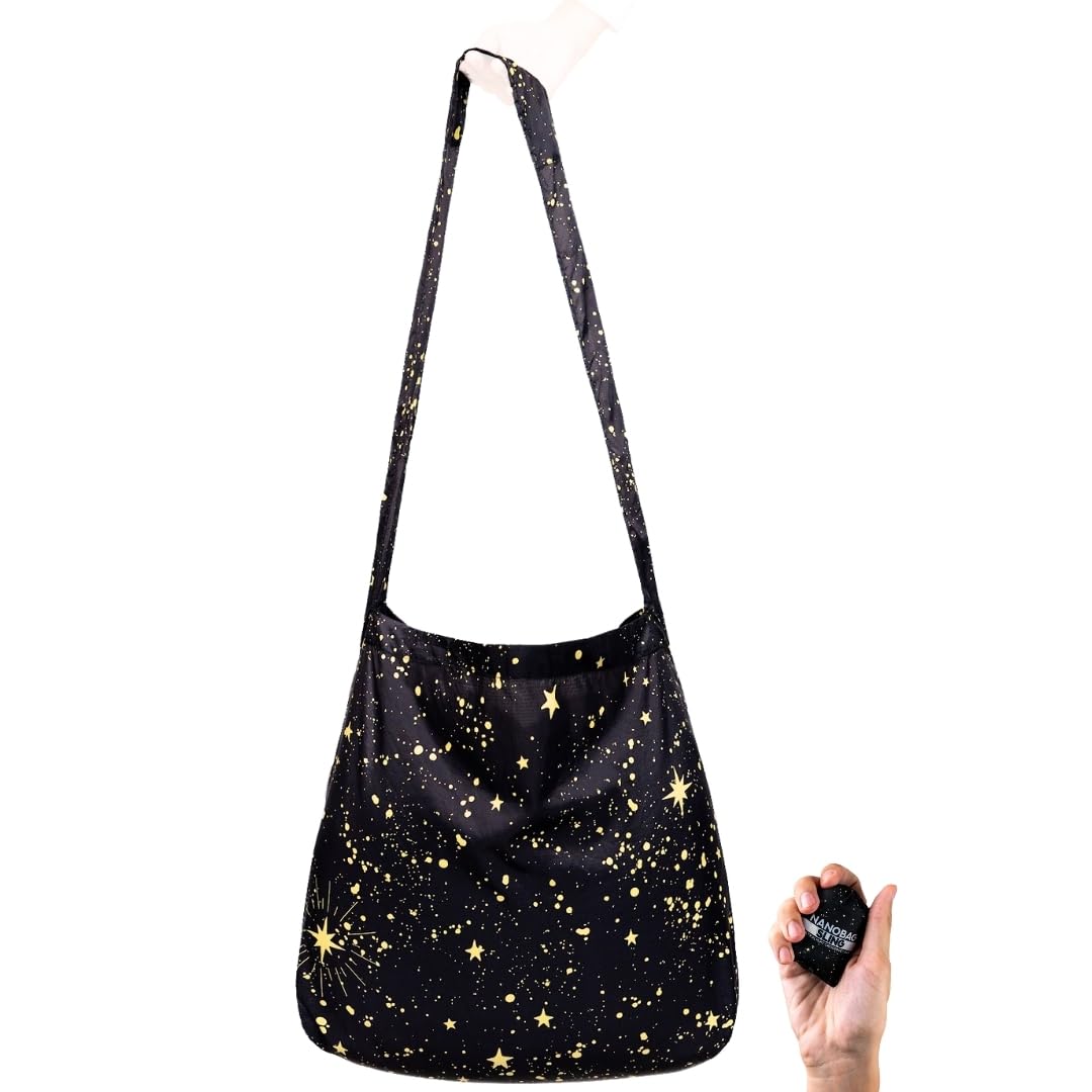 Nanobag Ultra-Lightweight Foldable Tote for Women & Men, Reusable Grocery & Travel Bag, Packable Collapsible Compact Market Essential (Standard Black)