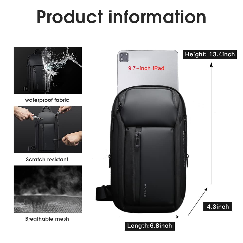 BANGE Sling Bag, Waterproof Men's Chest Bag Shoulder bags Crossbody Sling Backpack for Men……