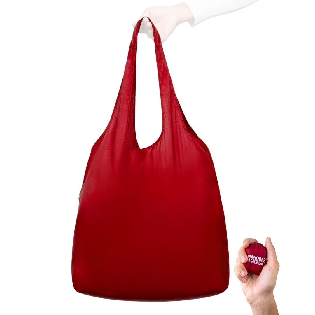 Nanobag Ultra-Lightweight Foldable Tote for Women & Men, Reusable Grocery & Travel Bag, Packable Collapsible Compact Market Essential (Standard Black)