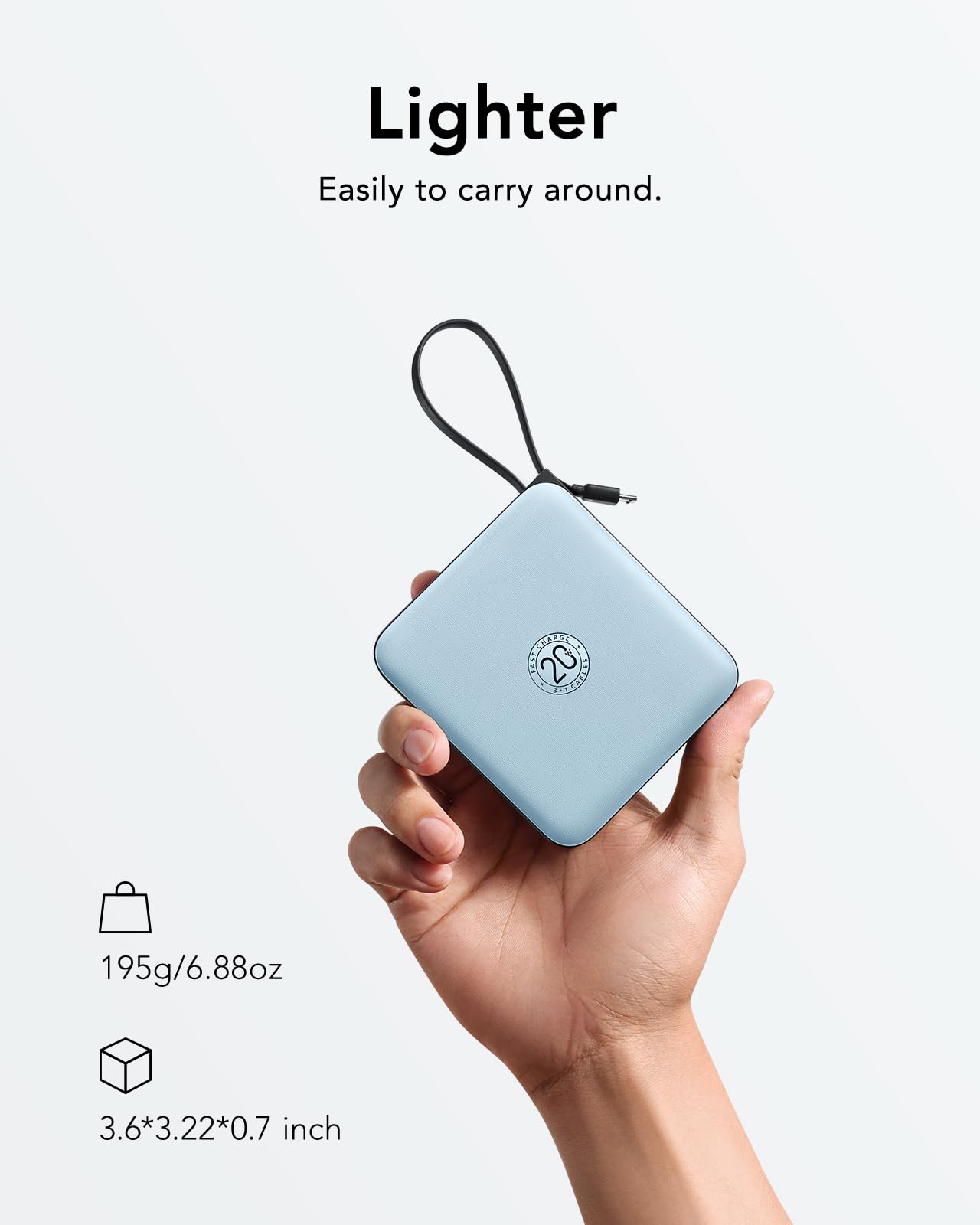 VRURC Portable Charger with Built-in Cable, 10000mAh 22.5W Fast Charging USB C Battery Pack, Cell Phone Power Bank for iPhone 17 16 15 Samsung Galaxy S25 S24 S23 Series Android Tablet, Black(1 Pack)