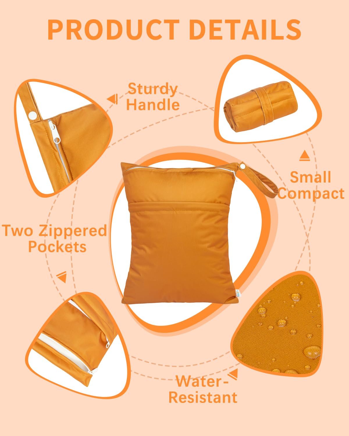 babygoal Wet Dry Bags 3 Pack, Waterproof Reusable Travel Bags for Swimsuits, Baby Cloth Diapers, Beach, Pool, Gym Bag & Wet Clothes with 2 Pockets L-BWG