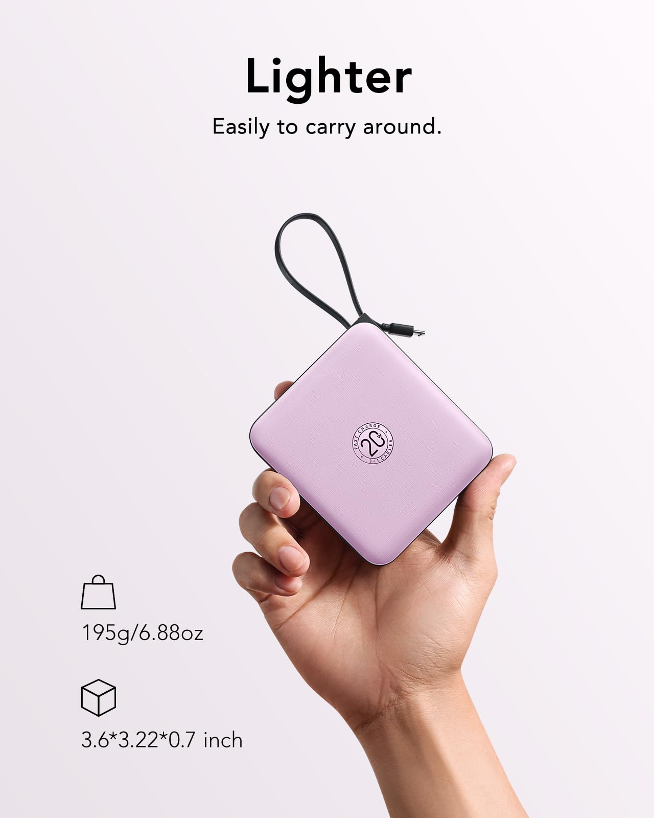 VRURC Portable Charger with Built-in Cable, 10000mAh 22.5W Fast Charging USB C Battery Pack, Cell Phone Power Bank for iPhone 17 16 15 Samsung Galaxy S25 S24 S23 Series Android Tablet, Black(1 Pack)