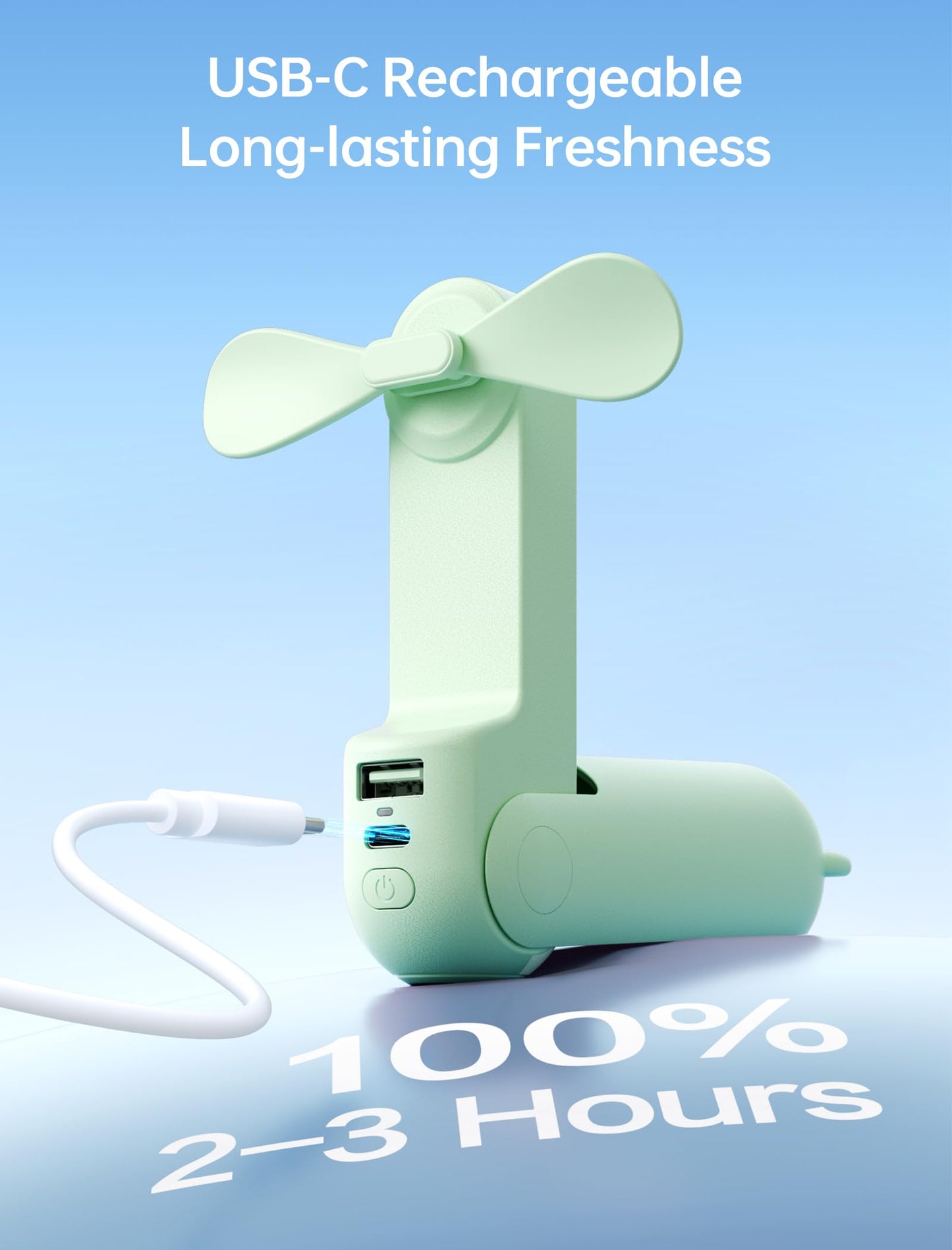 JISULIFE Handheld Mini Fan, 3 IN 1 USB Rechargeable Portable Fan [12-19 Working Hours] with Power Bank, Flashlight, Pocket Design for Travel/Summer/Concerts/Lash, Gifts for Women(Green)