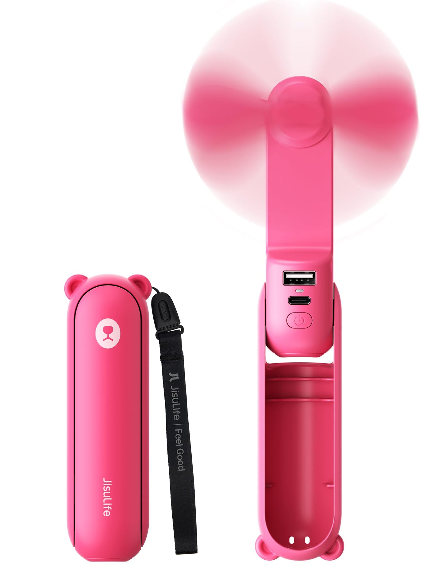 JISULIFE Handheld Mini Fan, 3 IN 1 USB Rechargeable Portable Fan [12-19 Working Hours] with Power Bank, Flashlight, Pocket Design for Travel/Summer/Concerts/Lash, Gifts for Women(Green)