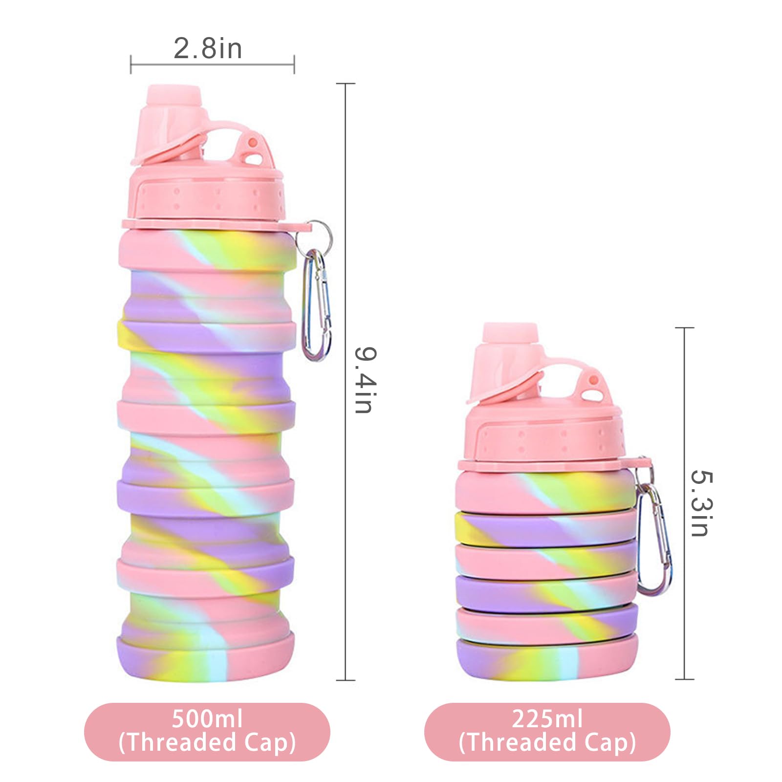 Collapsible Water Bottles Travel water bottle Sports Portable Sport Water Bottle Reusable Water Bottles comes with mountaineering Buckle 500ml silicone Water-proof camping water bottle
