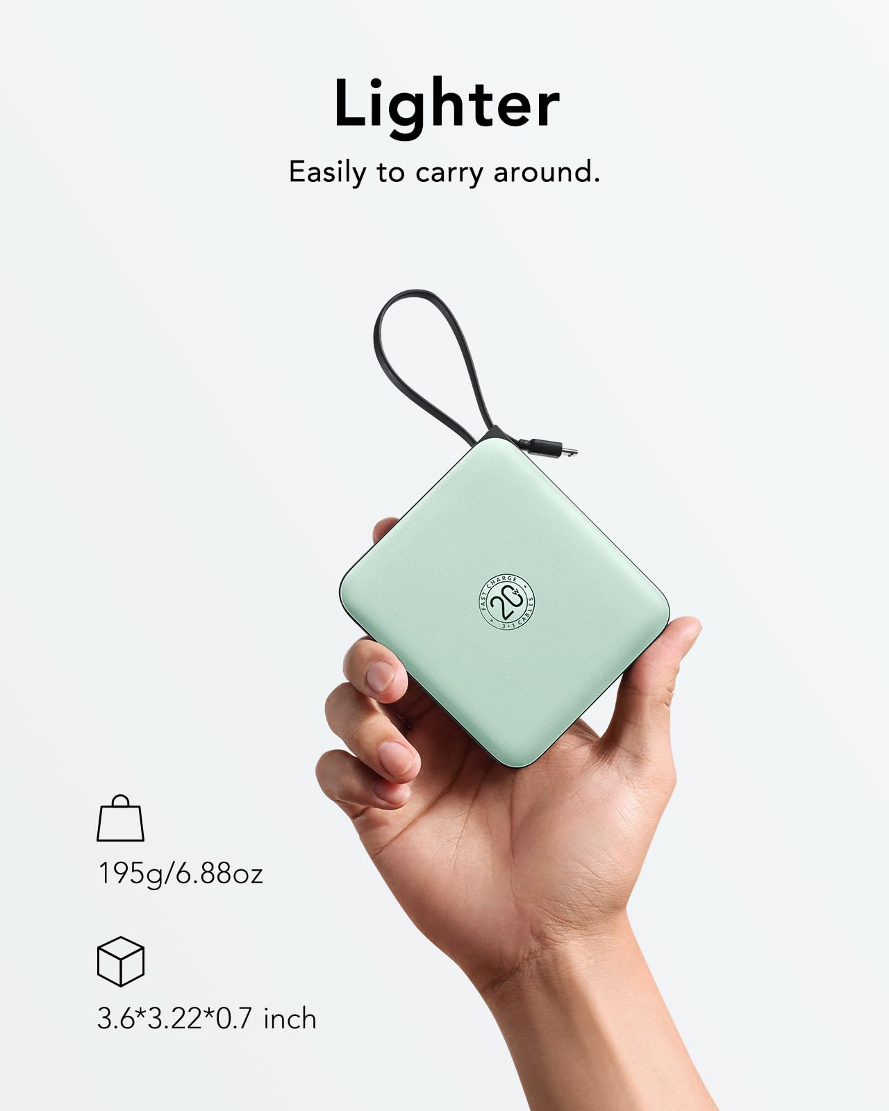 VRURC Portable Charger with Built-in Cable, 10000mAh 22.5W Fast Charging USB C Battery Pack, Cell Phone Power Bank for iPhone 17 16 15 Samsung Galaxy S25 S24 S23 Series Android Tablet, Black(1 Pack)