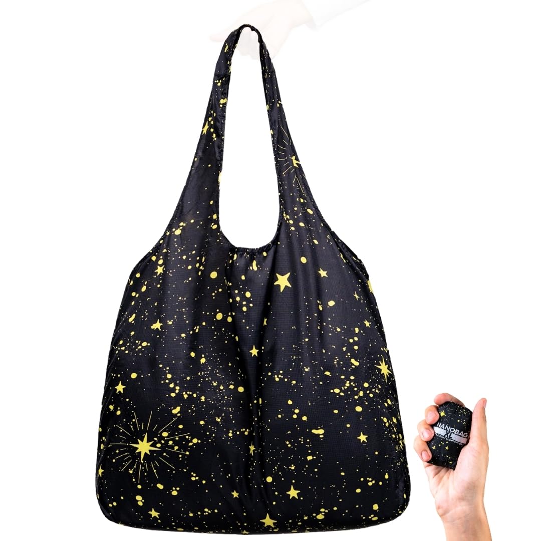 Nanobag Ultra-Lightweight Foldable Tote for Women & Men, Reusable Grocery & Travel Bag, Packable Collapsible Compact Market Essential (Standard Black)