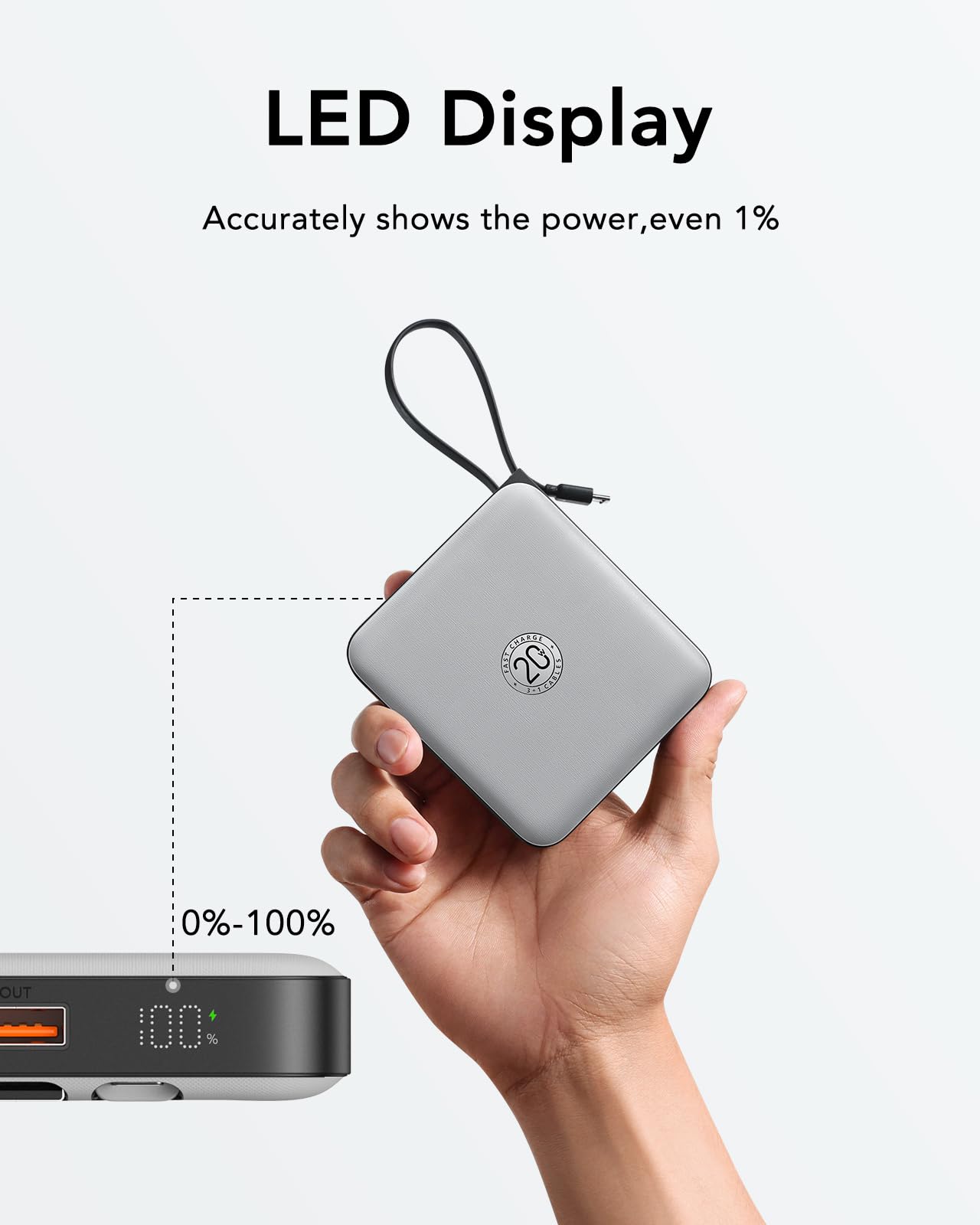 VRURC Portable Charger with Built-in Cable, 10000mAh 22.5W Fast Charging USB C Battery Pack, Cell Phone Power Bank for iPhone 17 16 15 Samsung Galaxy S25 S24 S23 Series Android Tablet, Black(1 Pack)