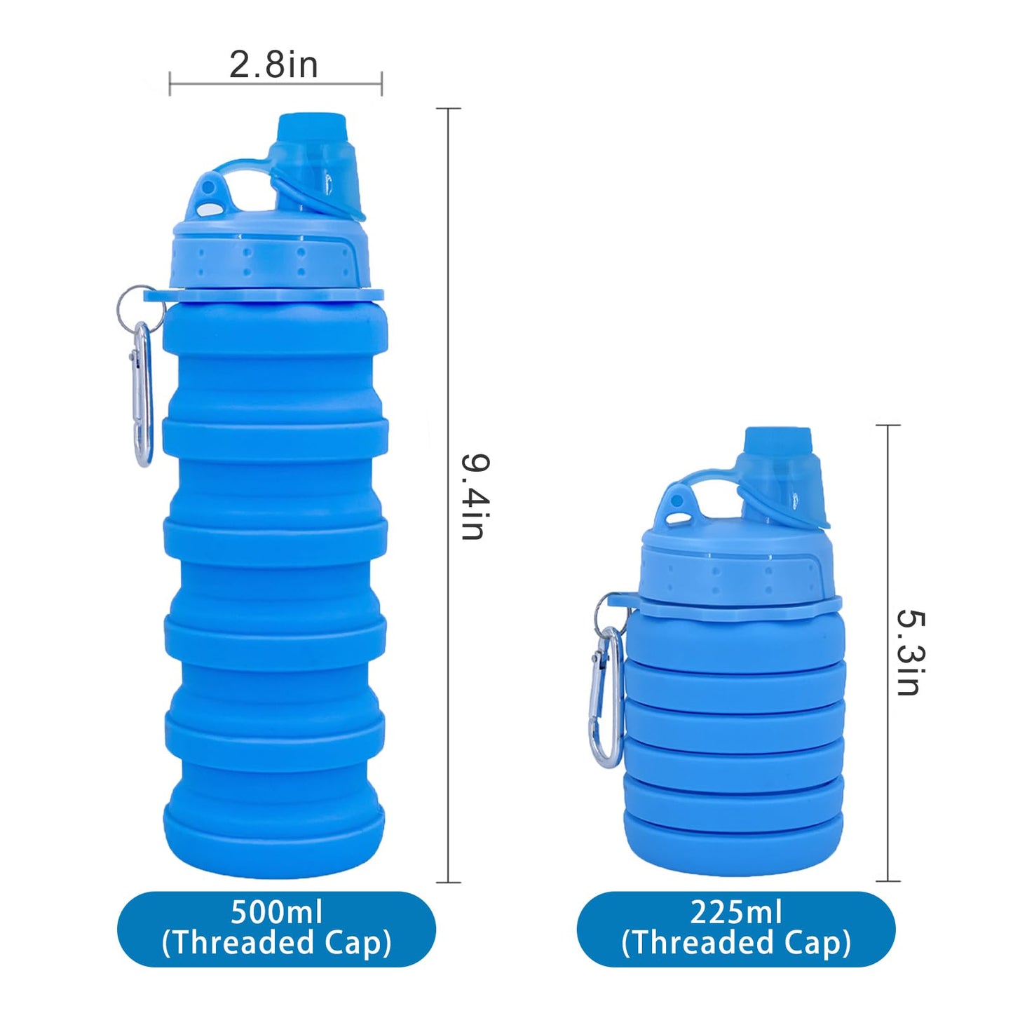 Collapsible Water Bottles Travel water bottle Sports Portable Sport Water Bottle Reusable Water Bottles comes with mountaineering Buckle 500ml silicone Water-proof camping water bottle