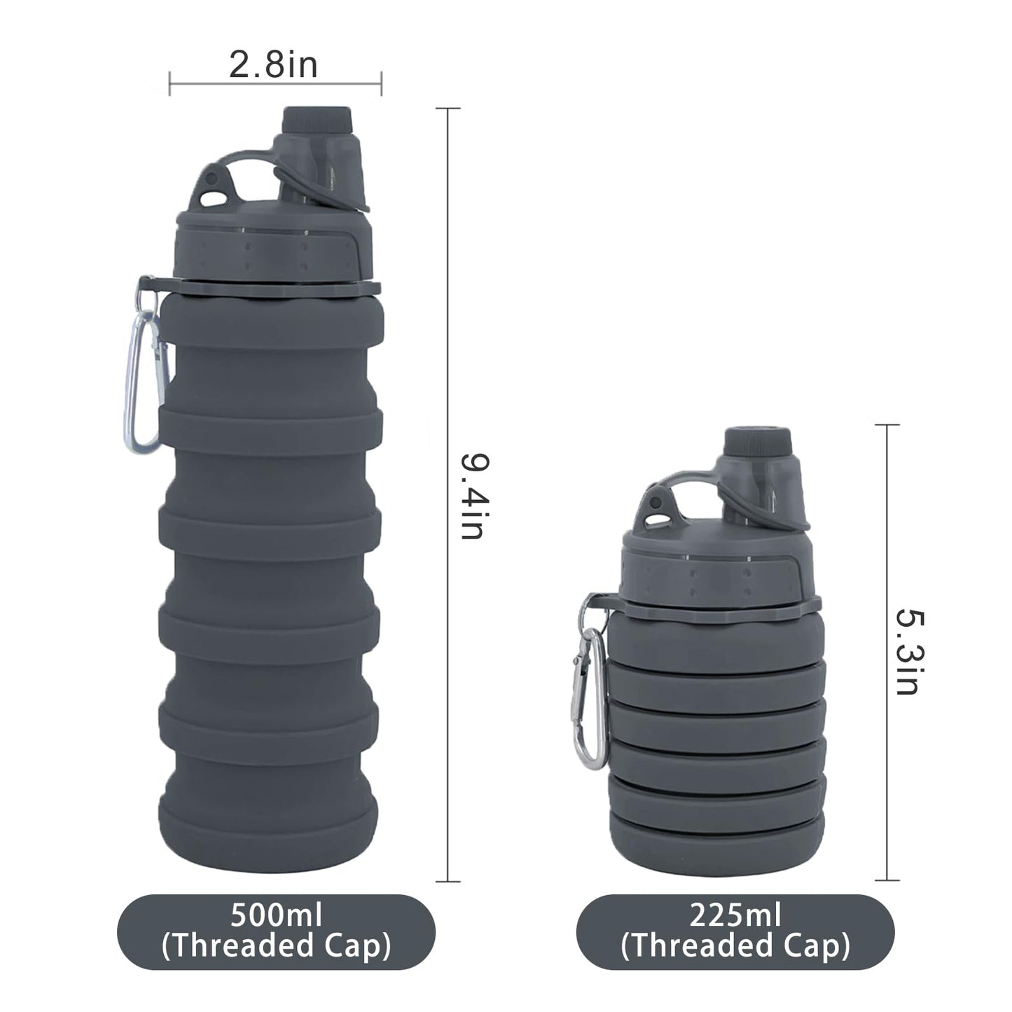 Collapsible Water Bottles Travel water bottle Sports Portable Sport Water Bottle Reusable Water Bottles comes with mountaineering Buckle 500ml silicone Water-proof camping water bottle