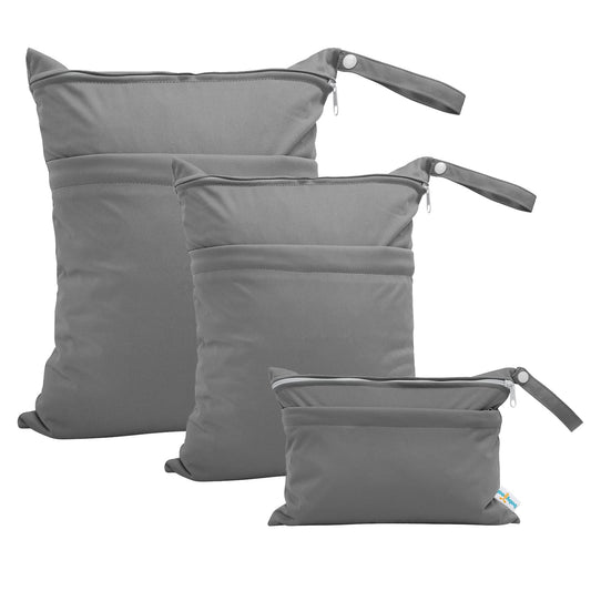 babygoal Wet Dry Bags 3 Pack, Waterproof Reusable Travel Bags for Swimsuits, Baby Cloth Diapers, Beach, Pool, Gym Bag & Wet Clothes with 2 Pockets L-BWG