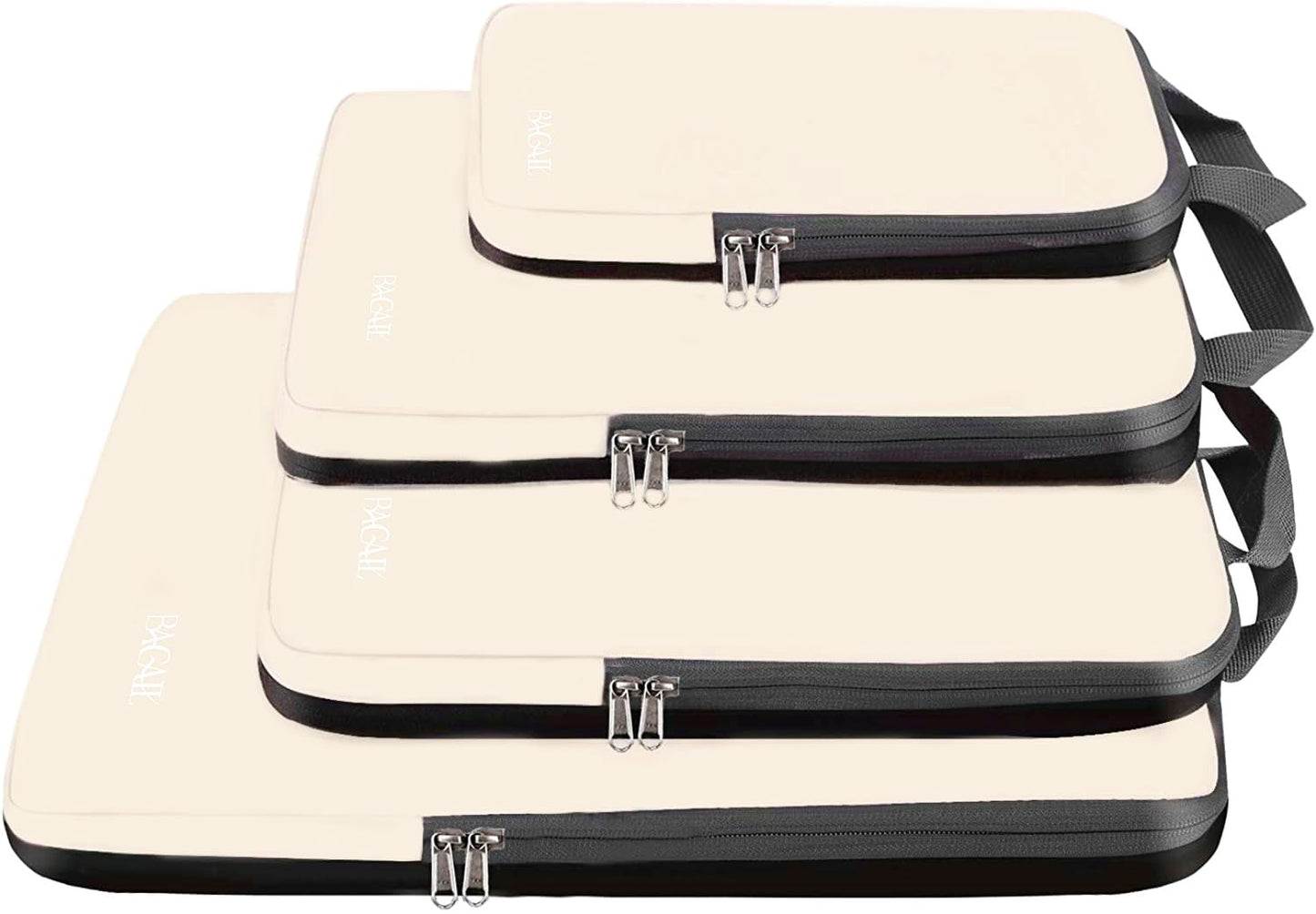 BAGAIL 4 Set/6 Set/8 Set Compression Packing Cubes Travel Accessories Expandable Packing Organizers (Half Mesh, 6-Black)