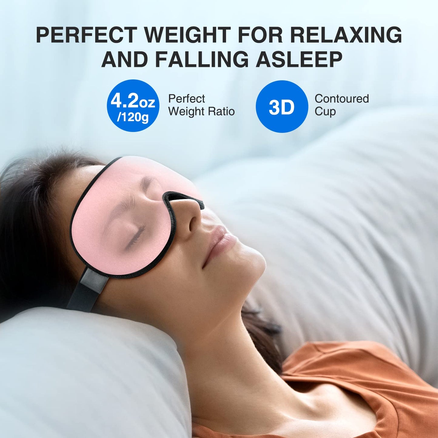 YFONG Weighted Sleep Mask, Women Men 3D Blocking Lights Sleeping Mask (4.2oz/120g), Pressure Relief Night Sleep Eye Mask with Adjustable Strap, Eye Cover Blindfold for Travel Nap Yoga, Black