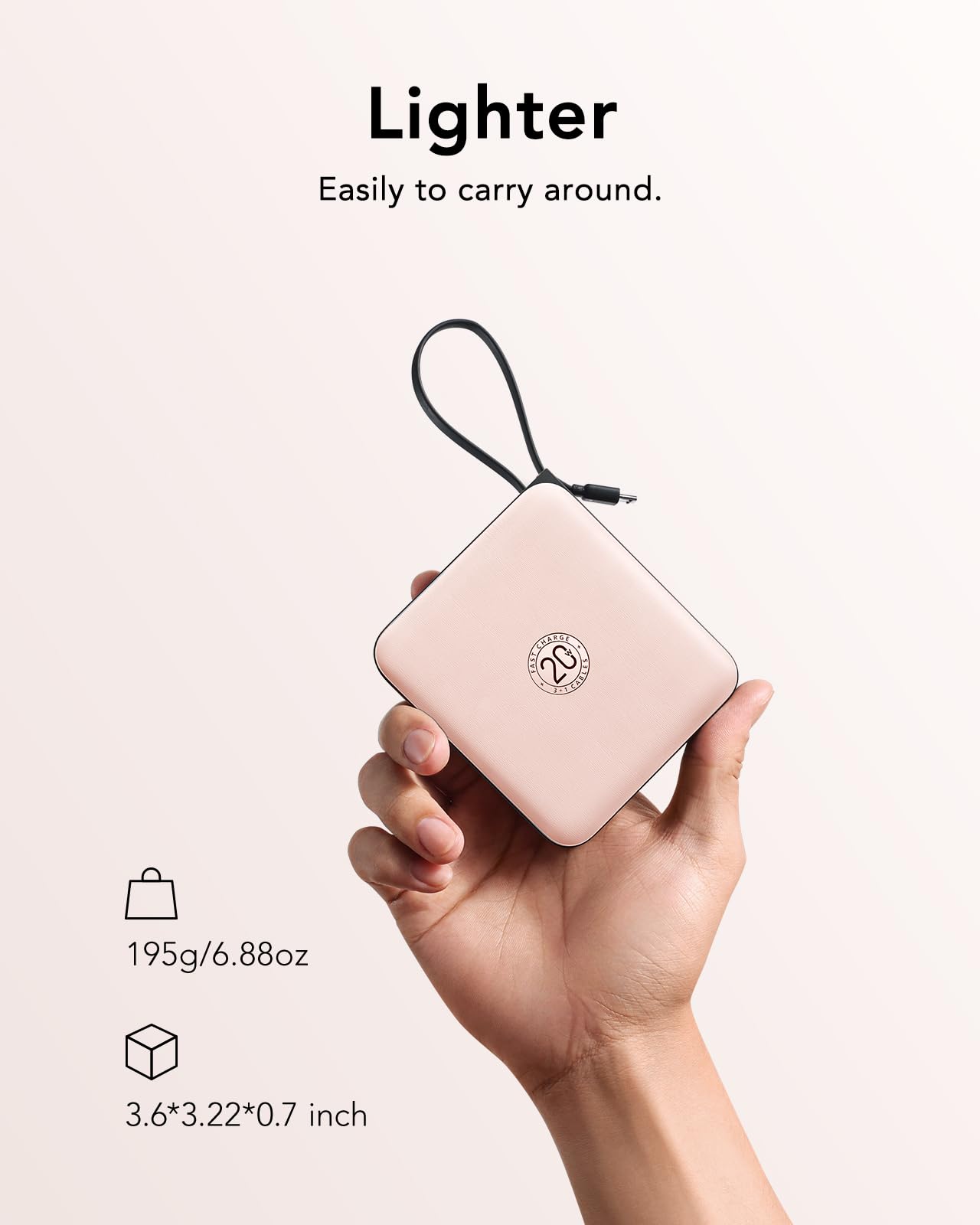 VRURC Portable Charger with Built-in Cable, 10000mAh 22.5W Fast Charging USB C Battery Pack, Cell Phone Power Bank for iPhone 17 16 15 Samsung Galaxy S25 S24 S23 Series Android Tablet, Black(1 Pack)