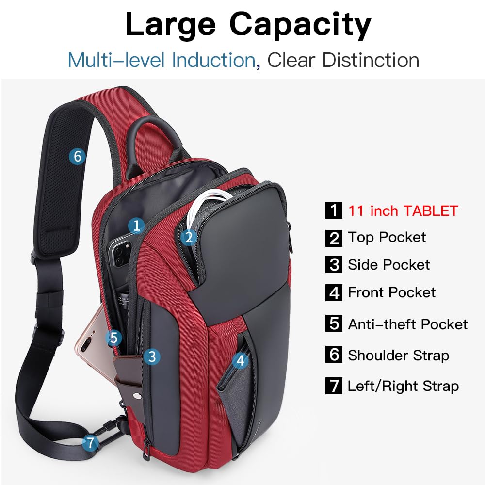 BANGE Sling Bag, Waterproof Men's Chest Bag Shoulder bags Crossbody Sling Backpack for Men……