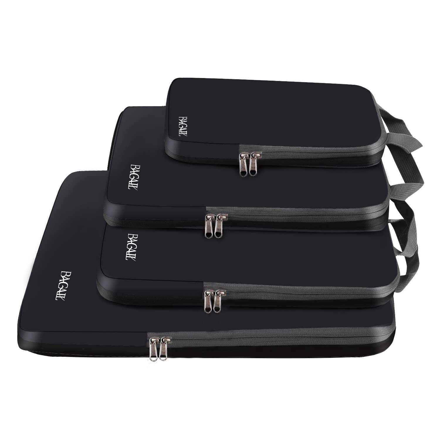 BAGAIL 4 Set/6 Set/8 Set Compression Packing Cubes Travel Accessories Expandable Packing Organizers (Half Mesh, 6-Black)