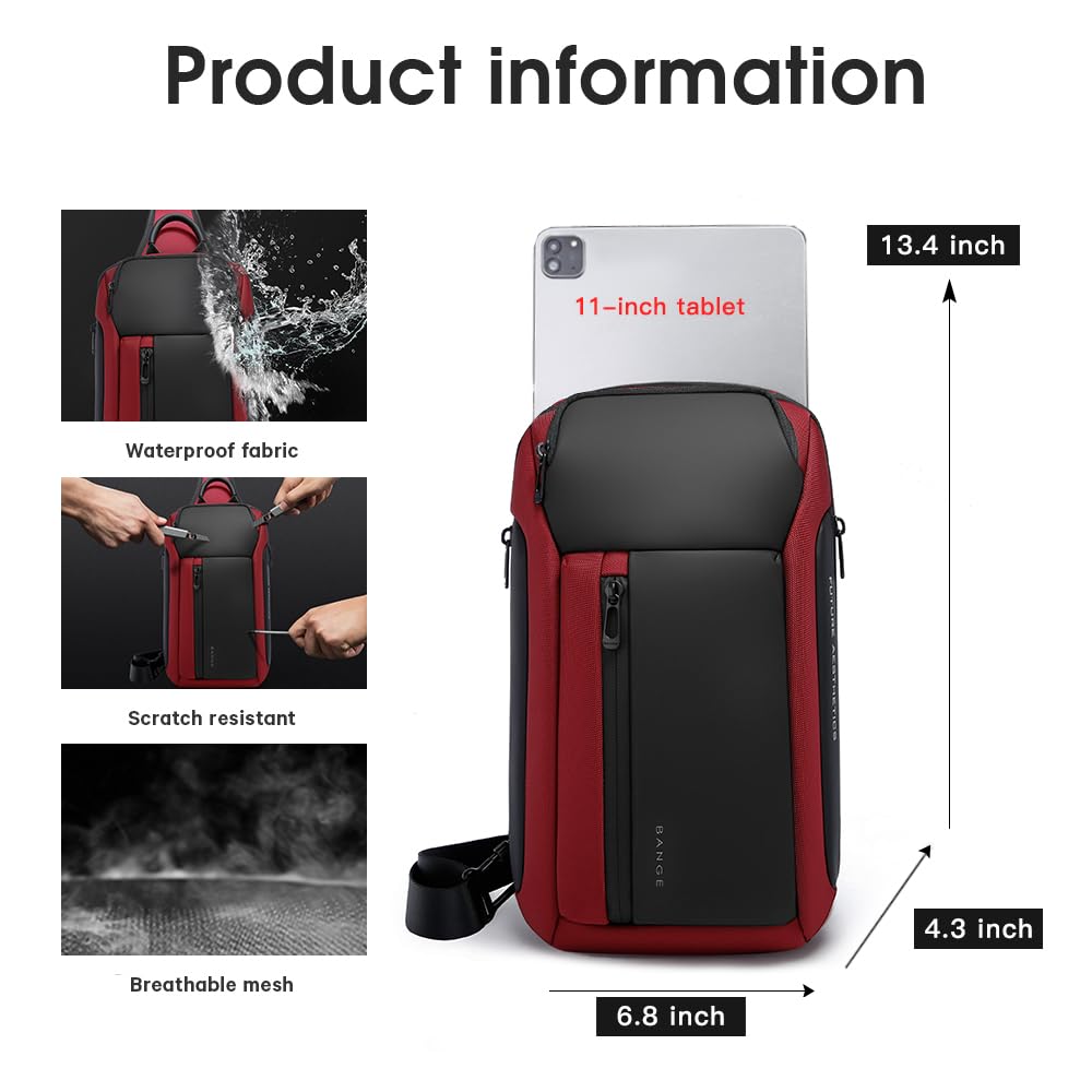 BANGE Sling Bag, Waterproof Men's Chest Bag Shoulder bags Crossbody Sling Backpack for Men……