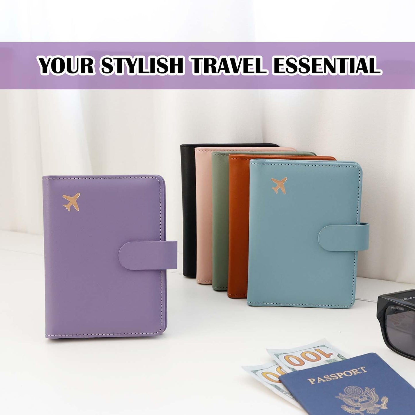 Melsbrinna Premium Leather Passport Holder Covers Case, Waterproof Rfid Blocking Travel Wallet Passport Holder with Pen Holder, Cute Passport Book for Women/Men