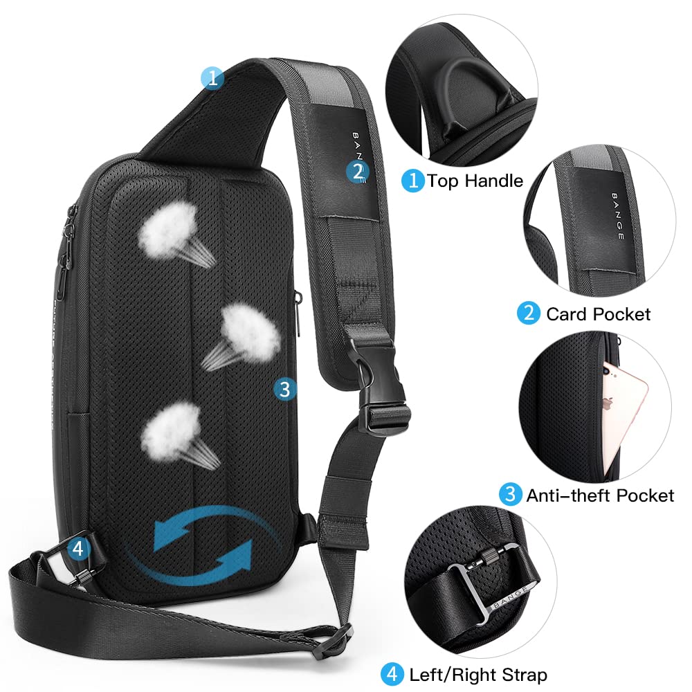BANGE Sling Bag, Waterproof Men's Chest Bag Shoulder bags Crossbody Sling Backpack for Men……