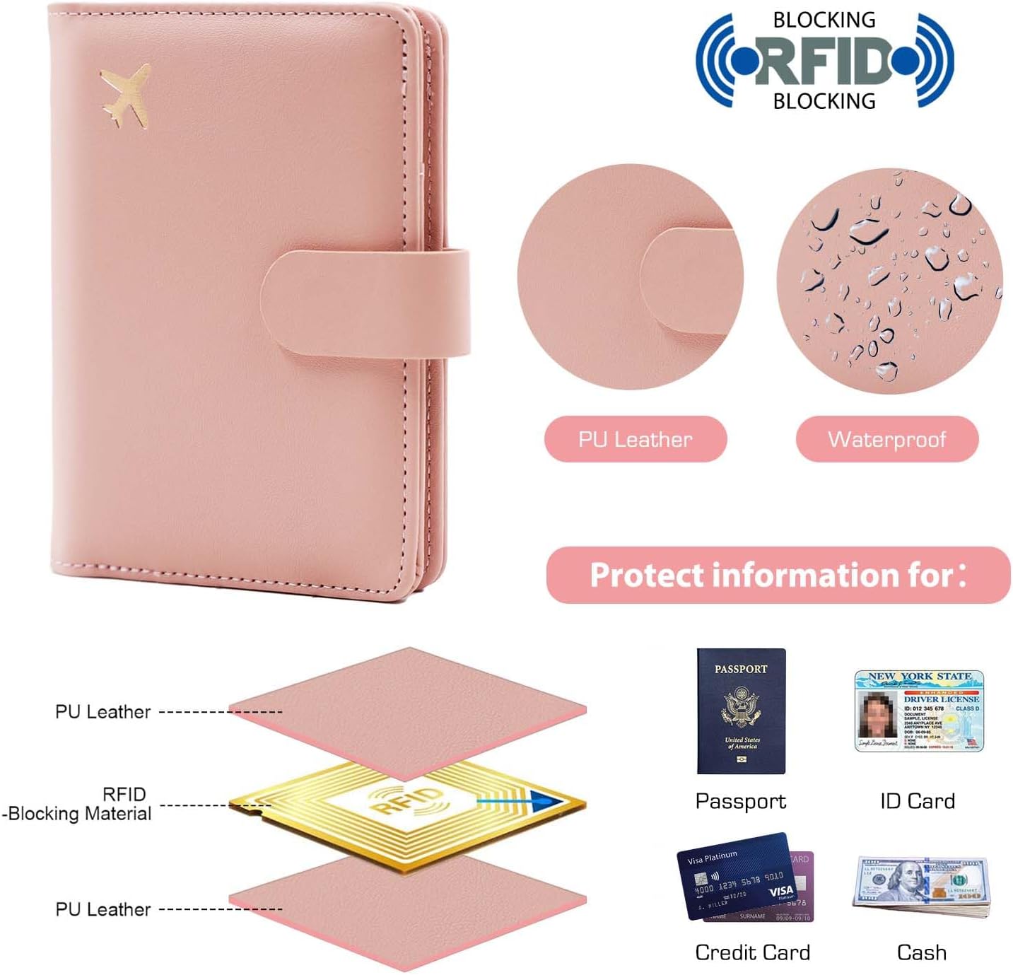 Melsbrinna Premium Leather Passport Holder Covers Case, Waterproof Rfid Blocking Travel Wallet Passport Holder with Pen Holder, Cute Passport Book for Women/Men