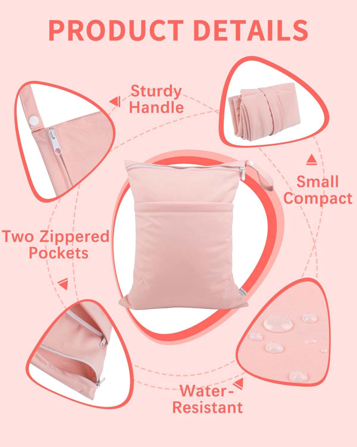 babygoal Wet Dry Bags 3 Pack, Waterproof Reusable Travel Bags for Swimsuits, Baby Cloth Diapers, Beach, Pool, Gym Bag & Wet Clothes with 2 Pockets L-BWG