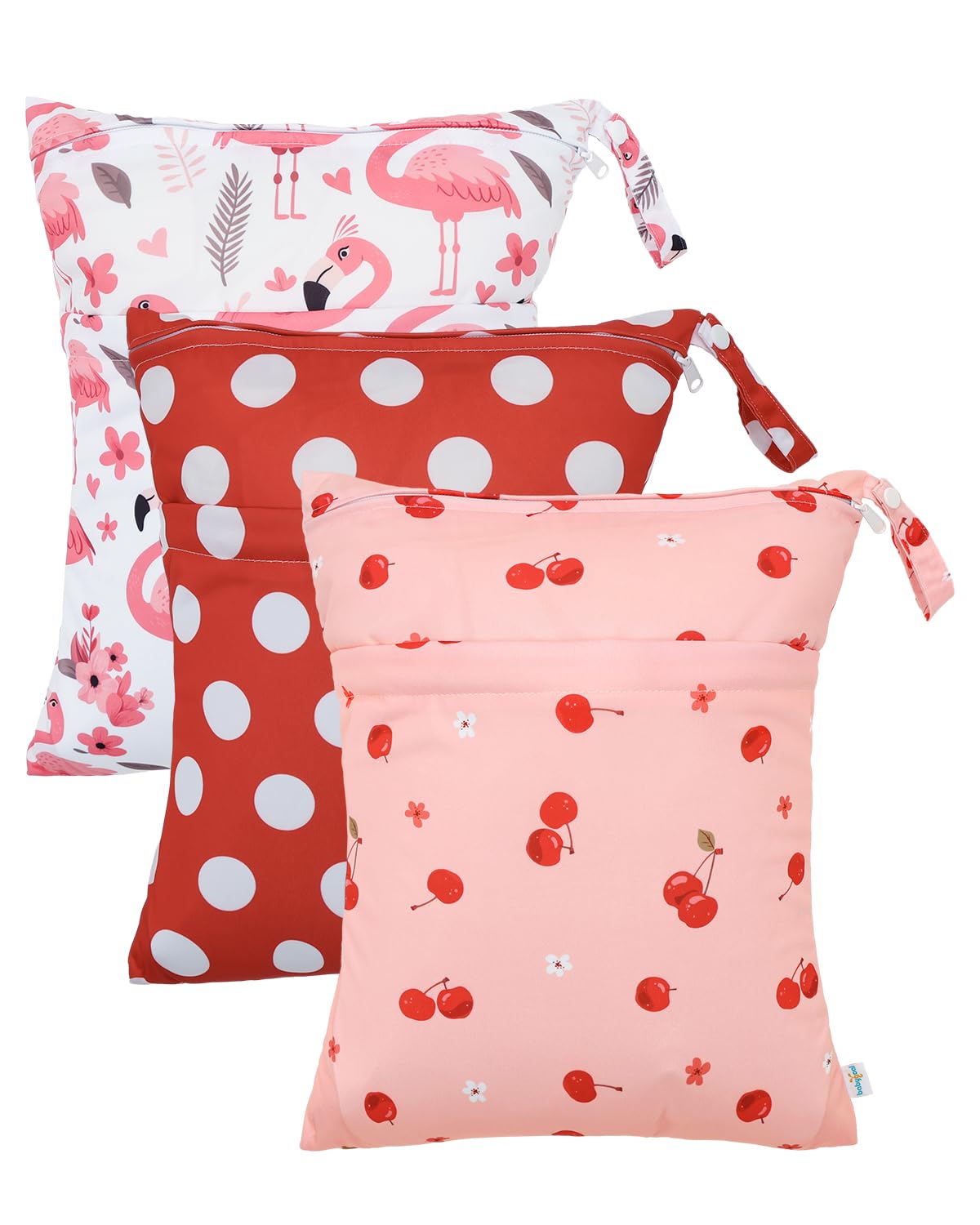 babygoal Wet Dry Bags 3 Pack, Waterproof Reusable Travel Bags for Swimsuits, Baby Cloth Diapers, Beach, Pool, Gym Bag & Wet Clothes with 2 Pockets L-BWG