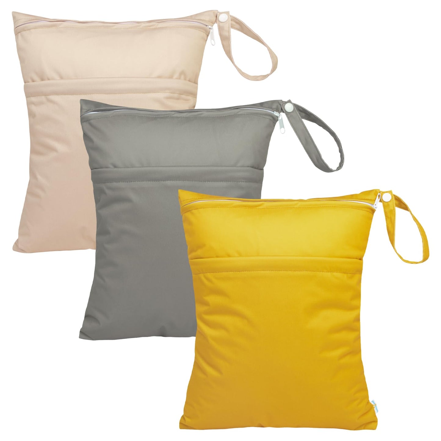 babygoal Wet Dry Bags 3 Pack, Waterproof Reusable Travel Bags for Swimsuits, Baby Cloth Diapers, Beach, Pool, Gym Bag & Wet Clothes with 2 Pockets L-BWG