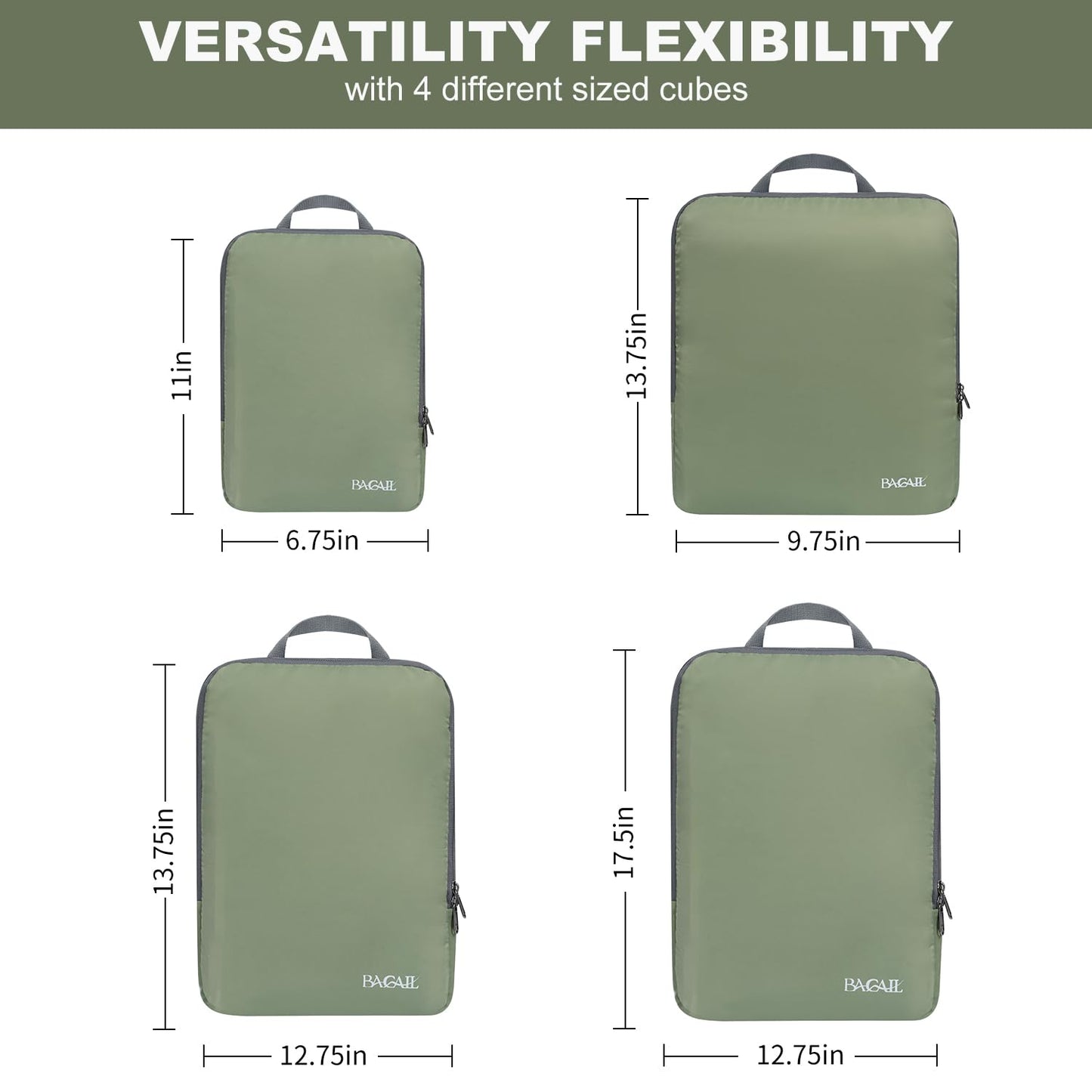 BAGAIL 4 Set/6 Set/8 Set Compression Packing Cubes Travel Accessories Expandable Packing Organizers (Half Mesh, 6-Black)