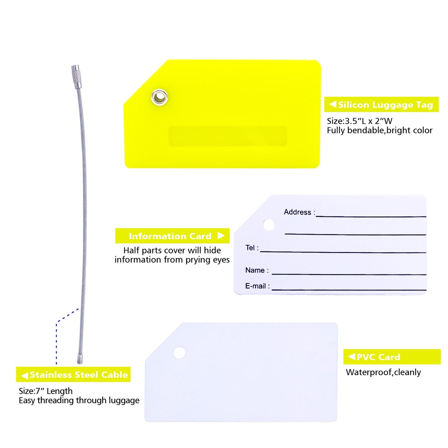 Silicone Luggage Tag with Name ID Card Perfect to Quickly Spot Luggage Suitcase