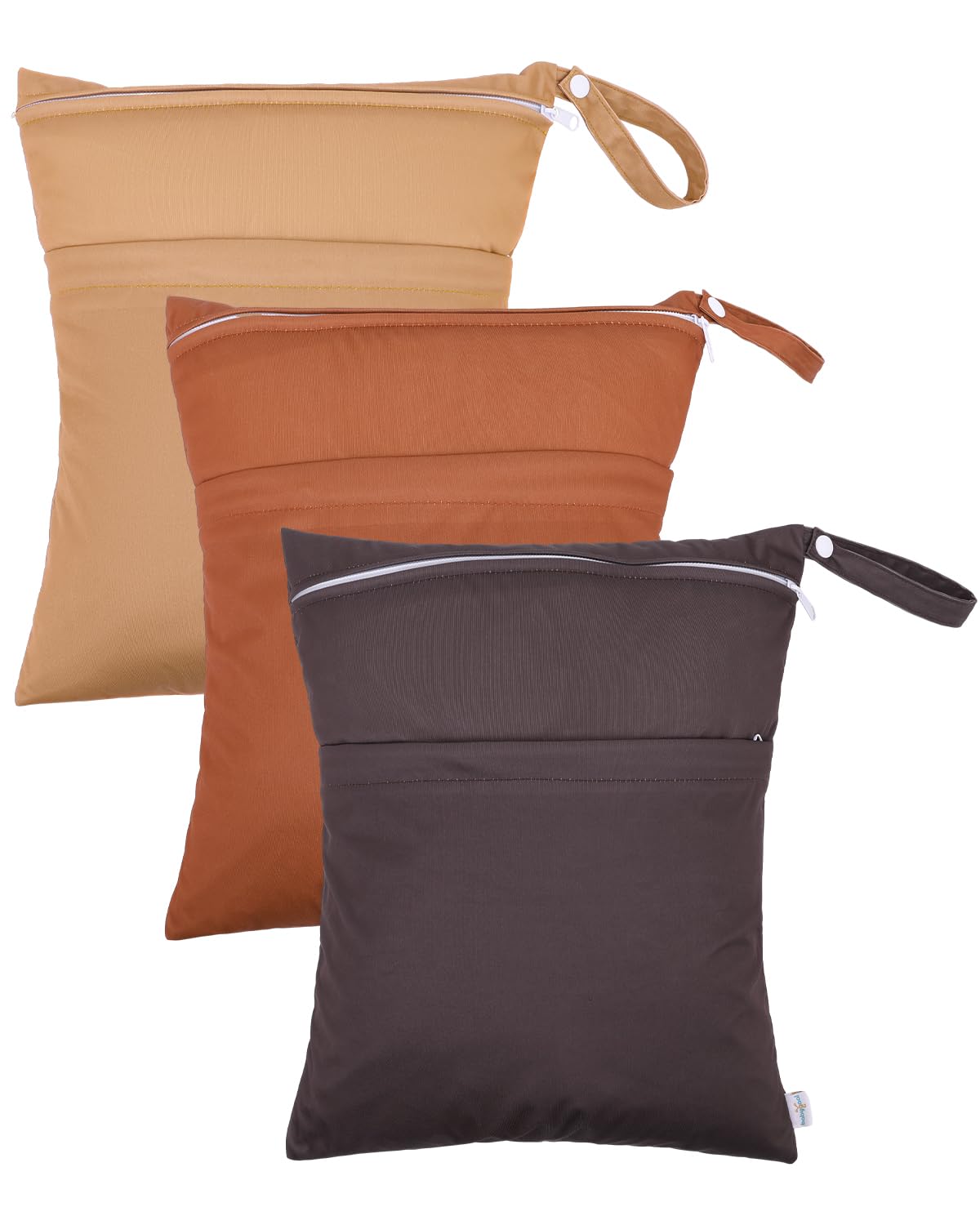 babygoal Wet Dry Bags 3 Pack, Waterproof Reusable Travel Bags for Swimsuits, Baby Cloth Diapers, Beach, Pool, Gym Bag & Wet Clothes with 2 Pockets L-BWG