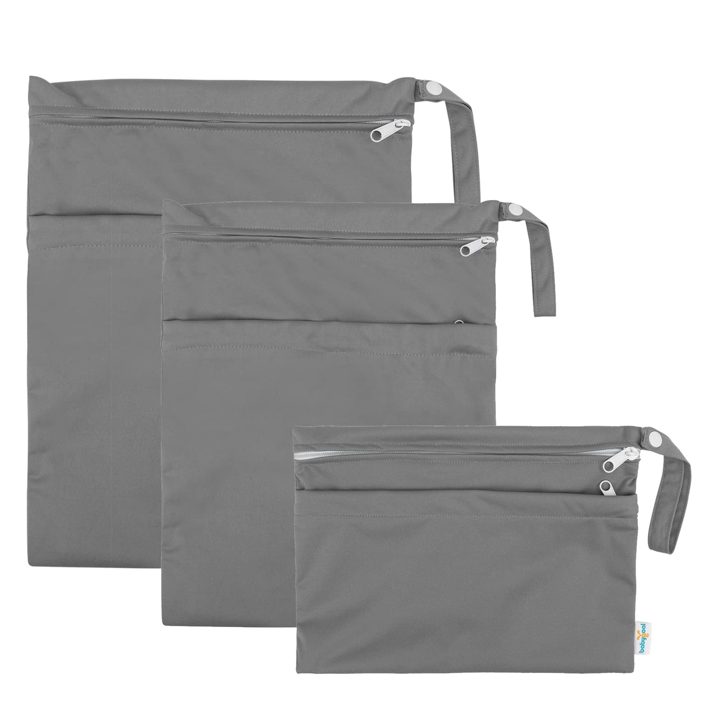 babygoal Wet Dry Bags 3 Pack, Waterproof Reusable Travel Bags for Swimsuits, Baby Cloth Diapers, Beach, Pool, Gym Bag & Wet Clothes with 2 Pockets L-BWG