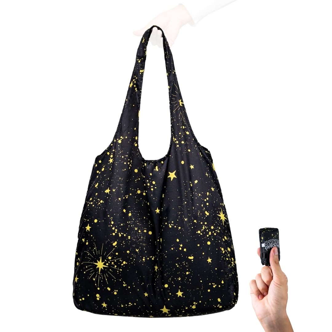 Nanobag Ultra-Lightweight Foldable Tote for Women & Men, Reusable Grocery & Travel Bag, Packable Collapsible Compact Market Essential (Standard Black)