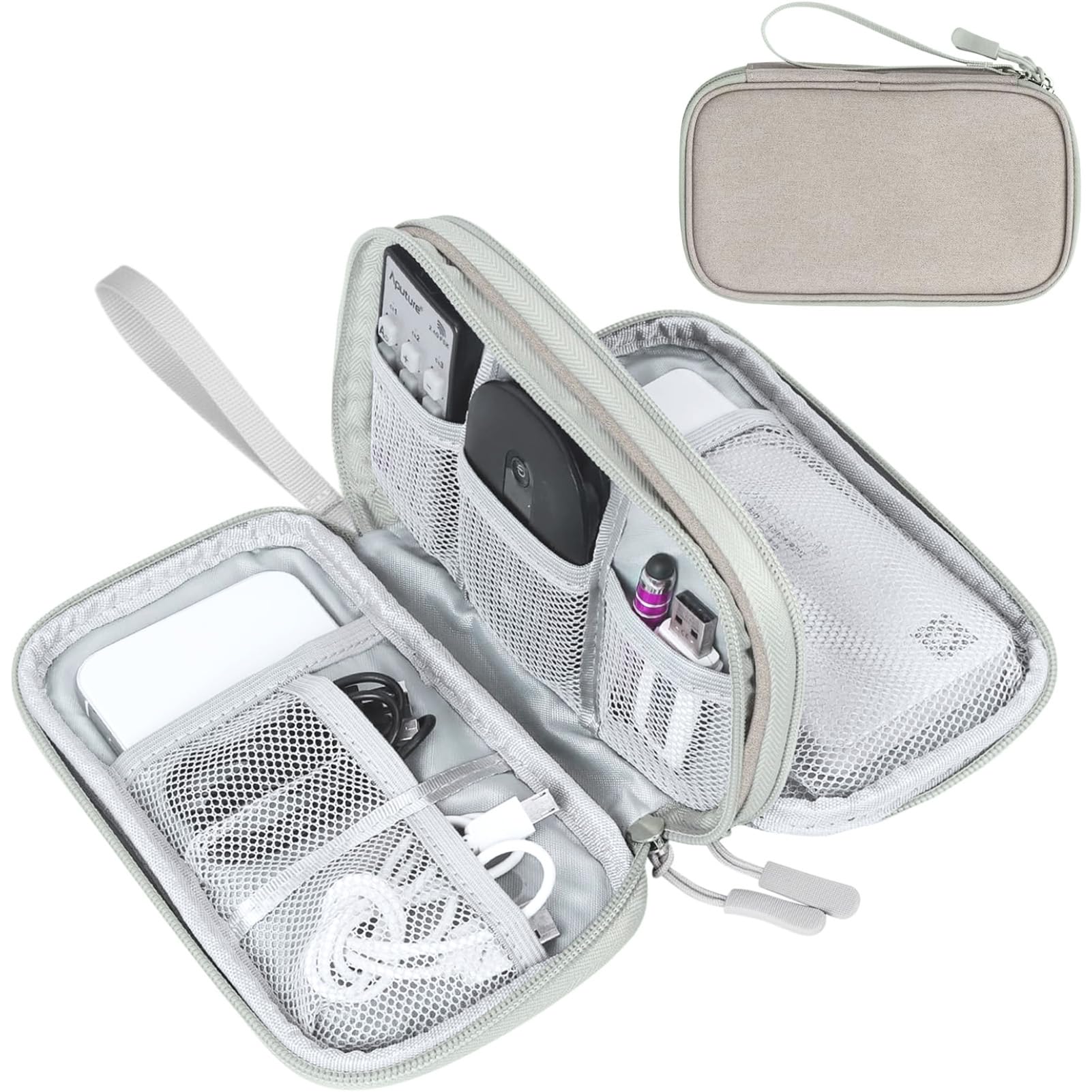 FYY Travel Cable Organizer Pouch Electronic Accessories Carry Case Portable Waterproof Double Layers All-in-One Storage Bag for Cord, Charger, Phone, Earphone Black