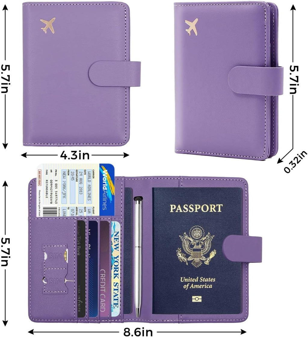 Melsbrinna Premium Leather Passport Holder Covers Case, Waterproof Rfid Blocking Travel Wallet Passport Holder with Pen Holder, Cute Passport Book for Women/Men