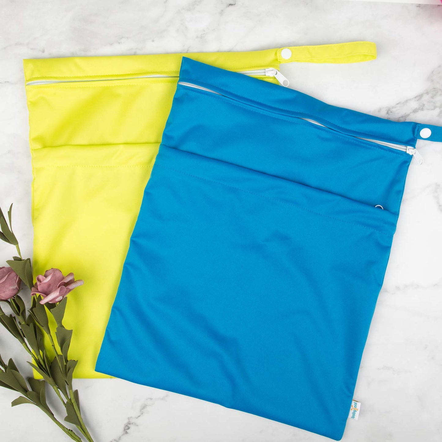 babygoal Wet Dry Bags 3 Pack, Waterproof Reusable Travel Bags for Swimsuits, Baby Cloth Diapers, Beach, Pool, Gym Bag & Wet Clothes with 2 Pockets L-BWG