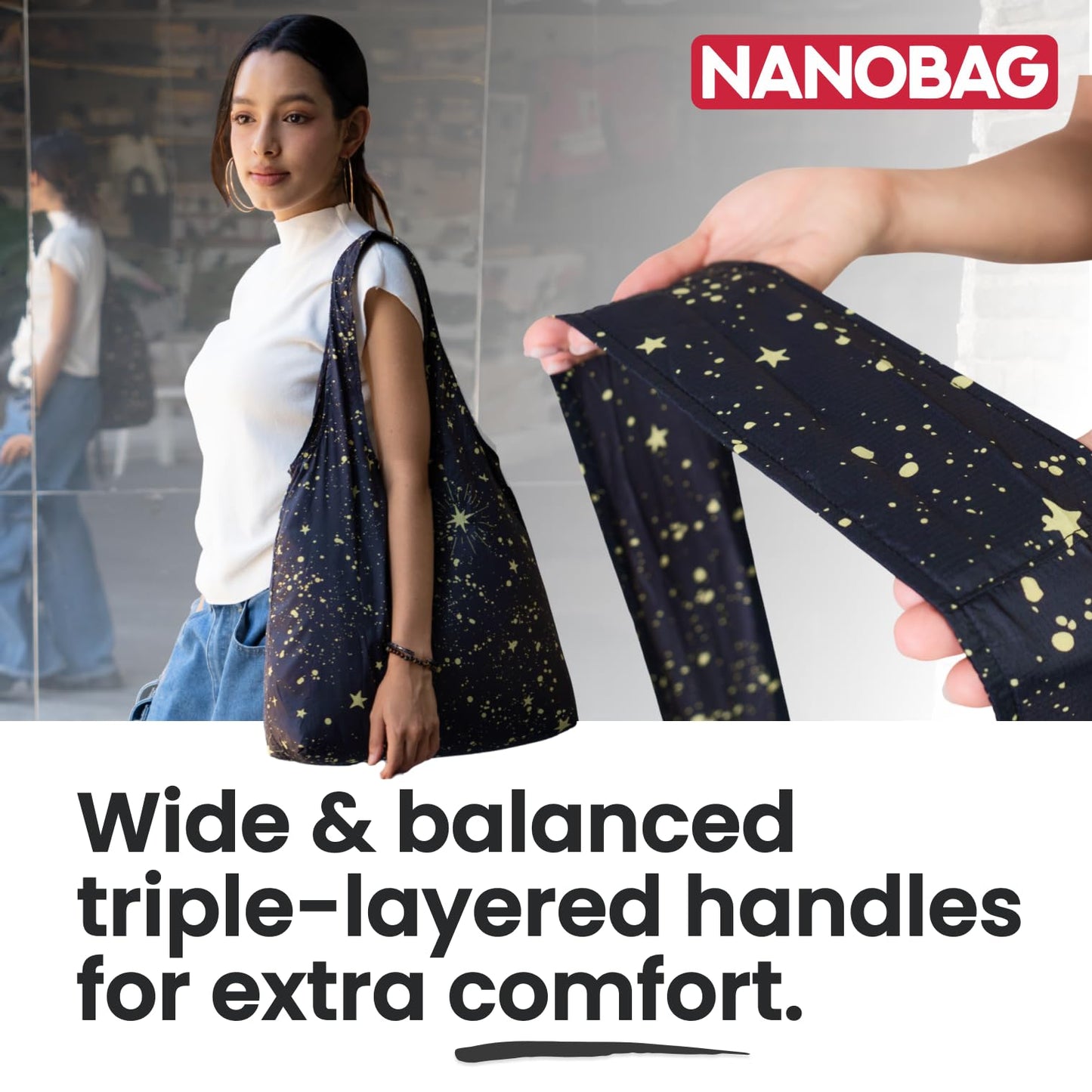 Nanobag Ultra-Lightweight Foldable Tote for Women & Men, Reusable Grocery & Travel Bag, Packable Collapsible Compact Market Essential (Standard Black)