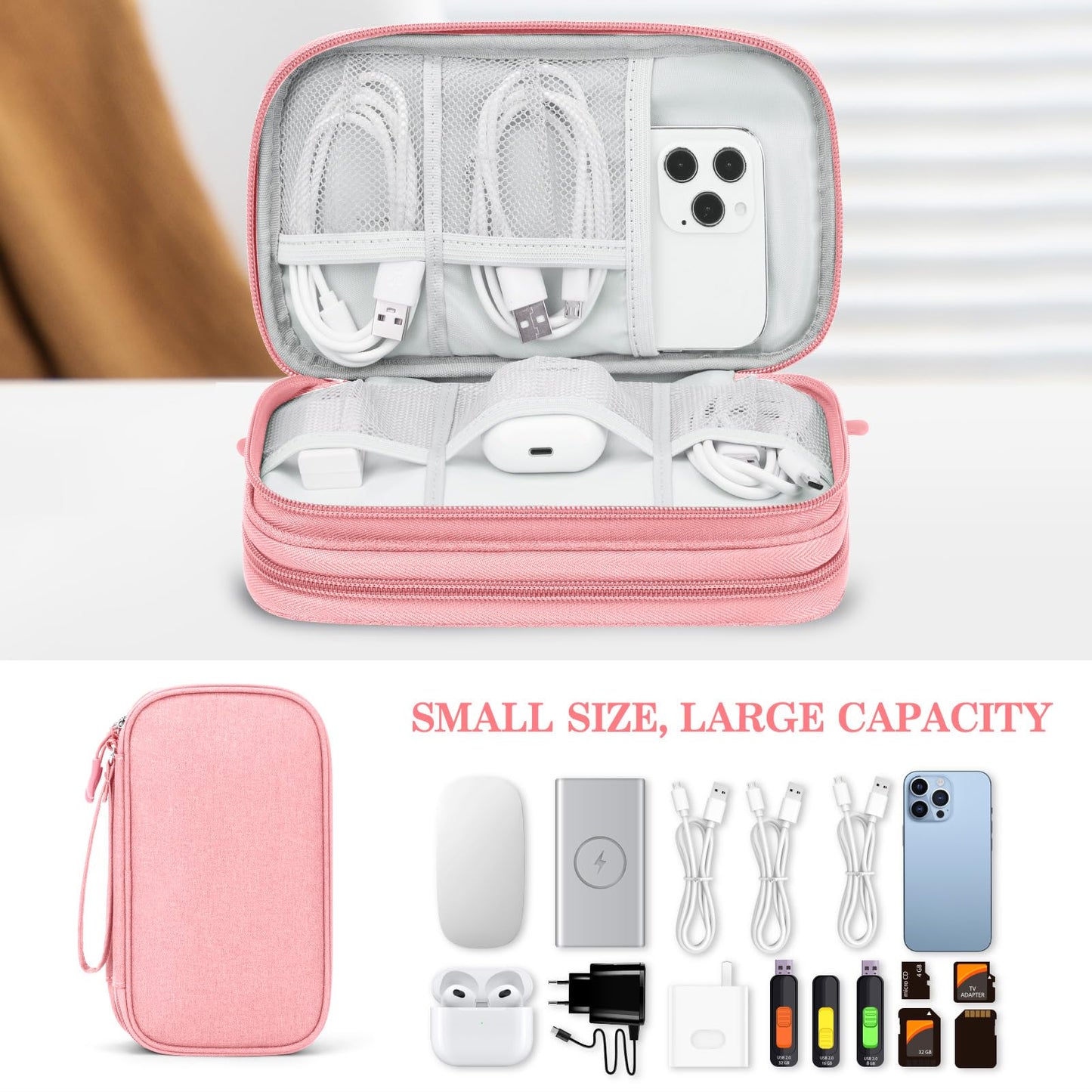 FYY Travel Cable Organizer Pouch Electronic Accessories Carry Case Portable Waterproof Double Layers All-in-One Storage Bag for Cord, Charger, Phone, Earphone Black