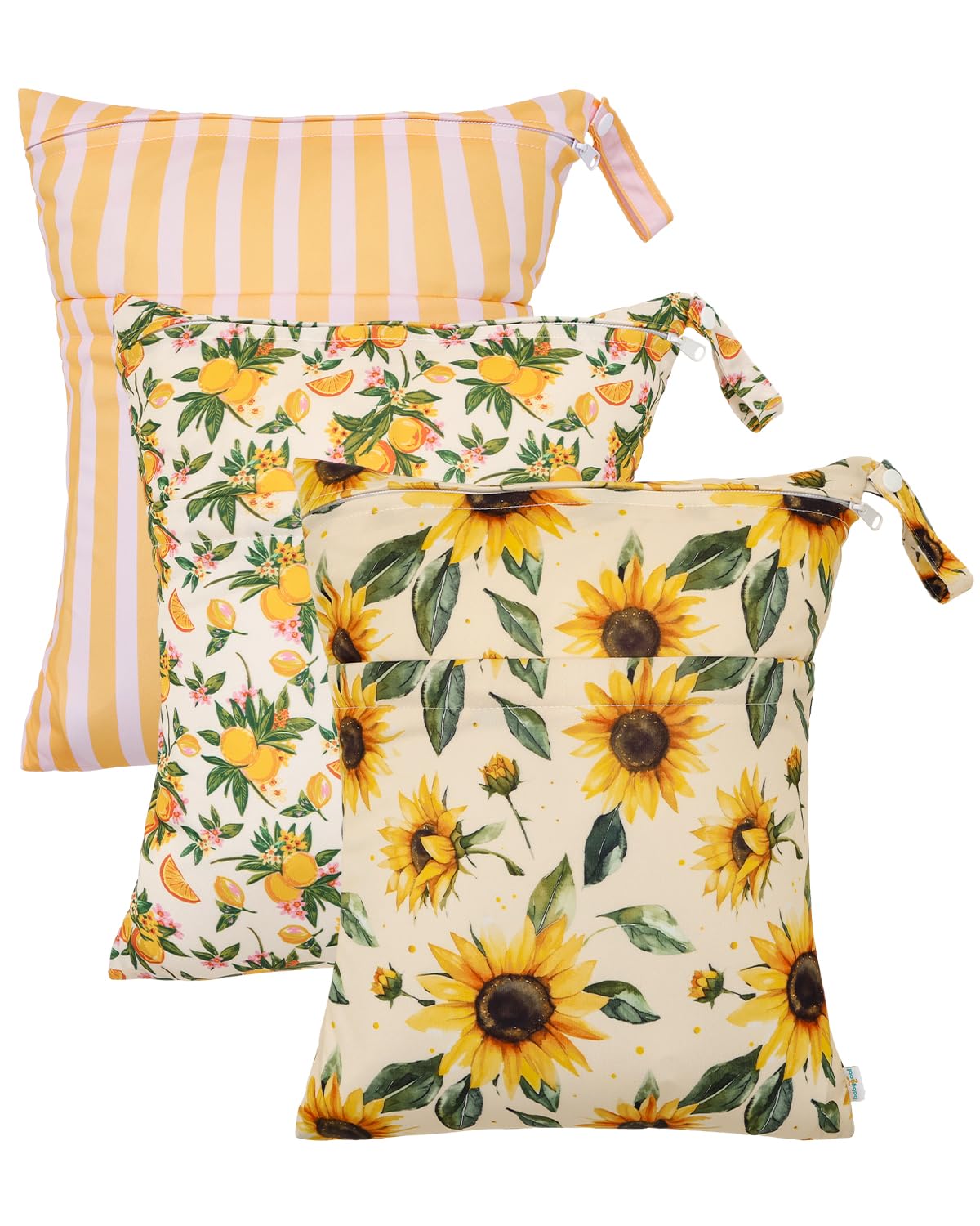 babygoal Wet Dry Bags 3 Pack, Waterproof Reusable Travel Bags for Swimsuits, Baby Cloth Diapers, Beach, Pool, Gym Bag & Wet Clothes with 2 Pockets L-BWG