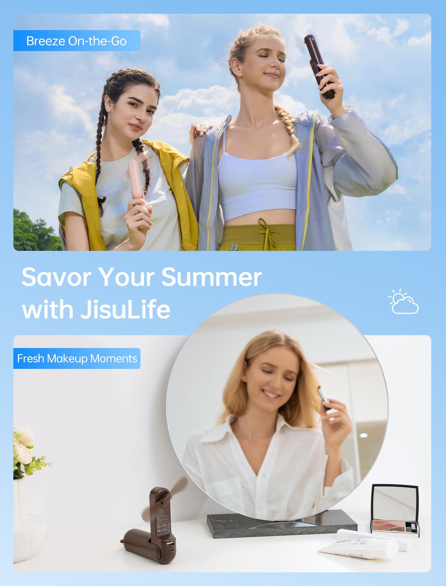 JISULIFE Handheld Mini Fan, 3 IN 1 USB Rechargeable Portable Fan [12-19 Working Hours] with Power Bank, Flashlight, Pocket Design for Travel/Summer/Concerts/Lash, Gifts for Women(Green)