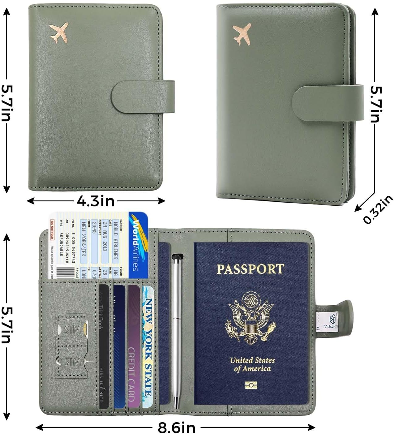 Melsbrinna Premium Leather Passport Holder Covers Case, Waterproof Rfid Blocking Travel Wallet Passport Holder with Pen Holder, Cute Passport Book for Women/Men