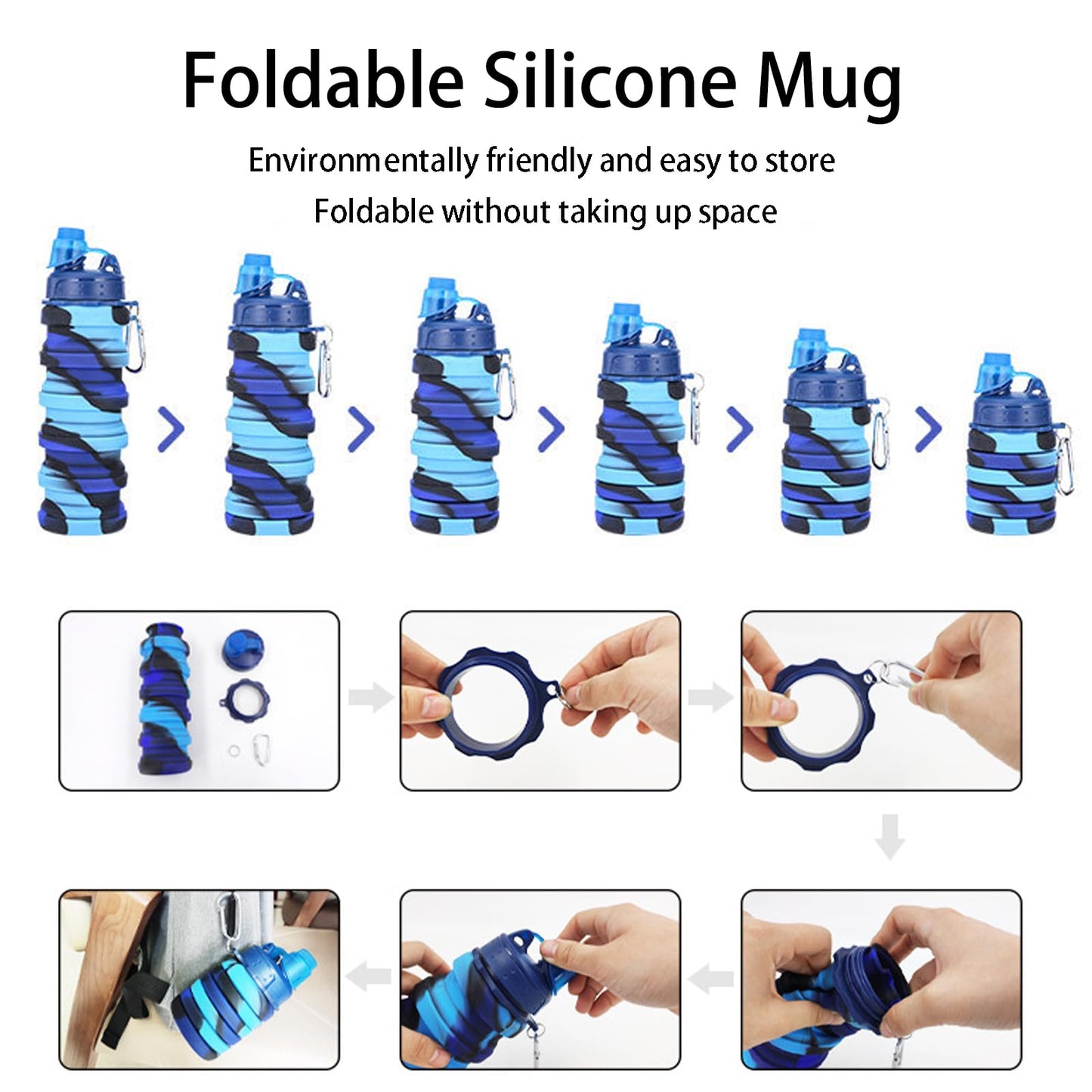 Collapsible Water Bottles Travel water bottle Sports Portable Sport Water Bottle Reusable Water Bottles comes with mountaineering Buckle 500ml silicone Water-proof camping water bottle