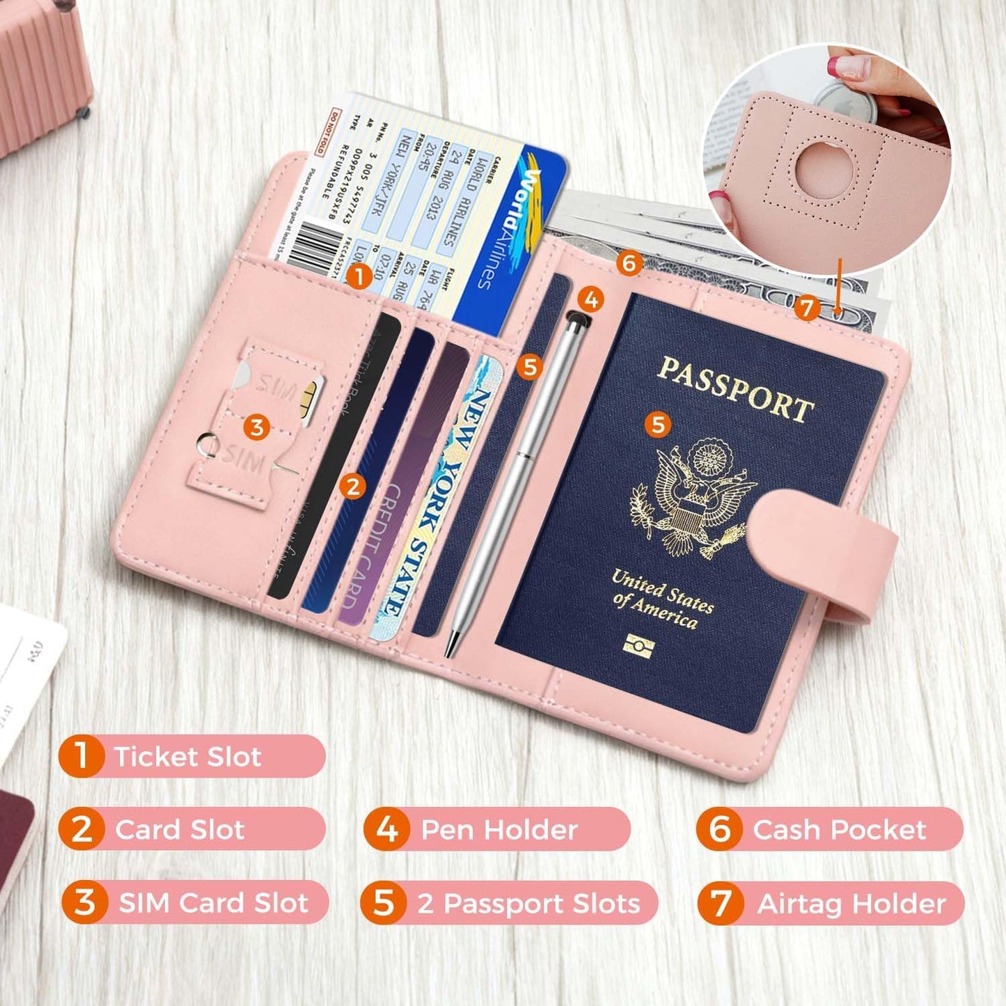 Melsbrinna Premium Leather Passport Holder Covers Case, Waterproof Rfid Blocking Travel Wallet Passport Holder with Pen Holder, Cute Passport Book for Women/Men
