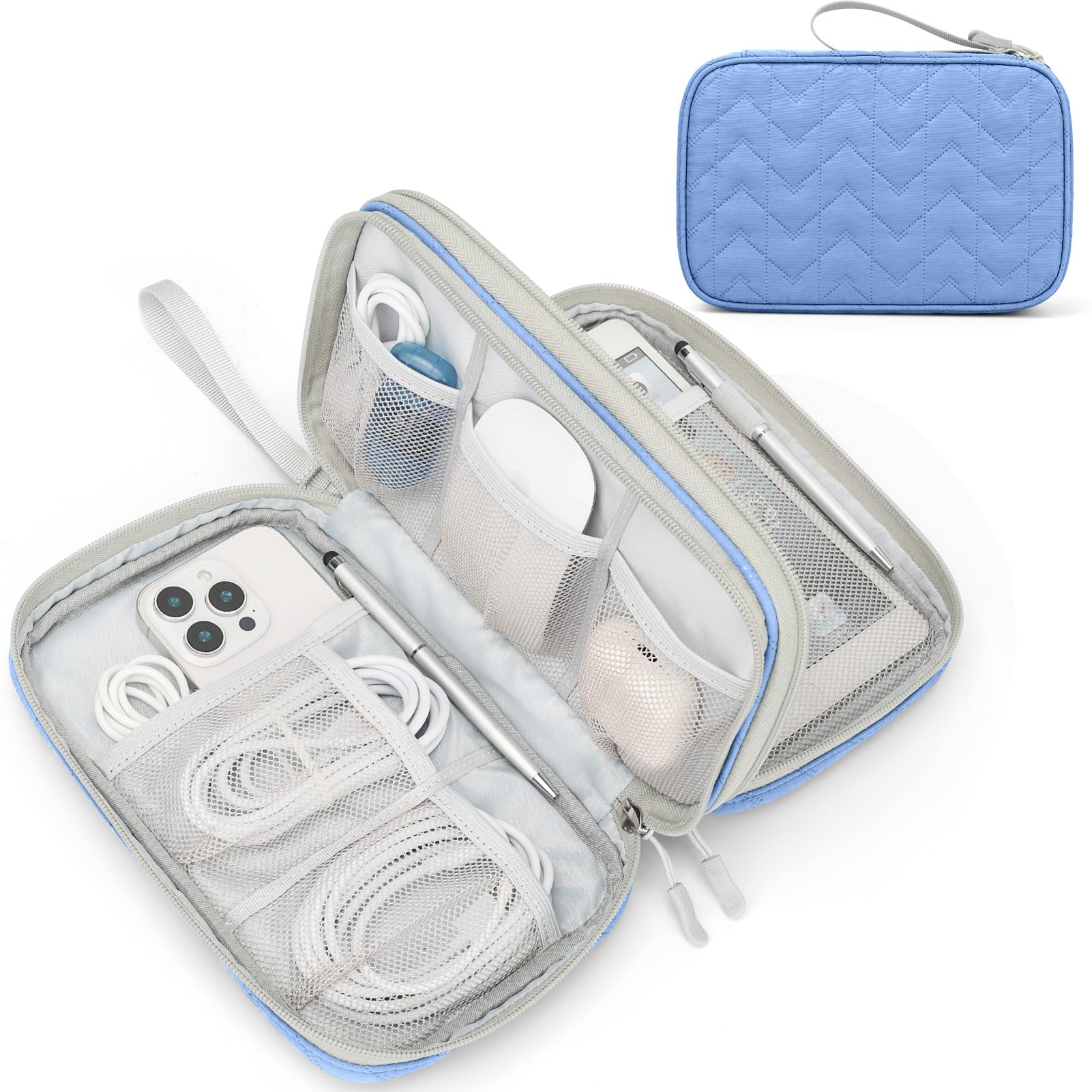 FYY Travel Cable Organizer Pouch Electronic Accessories Carry Case Portable Waterproof Double Layers All-in-One Storage Bag for Cord, Charger, Phone, Earphone Black